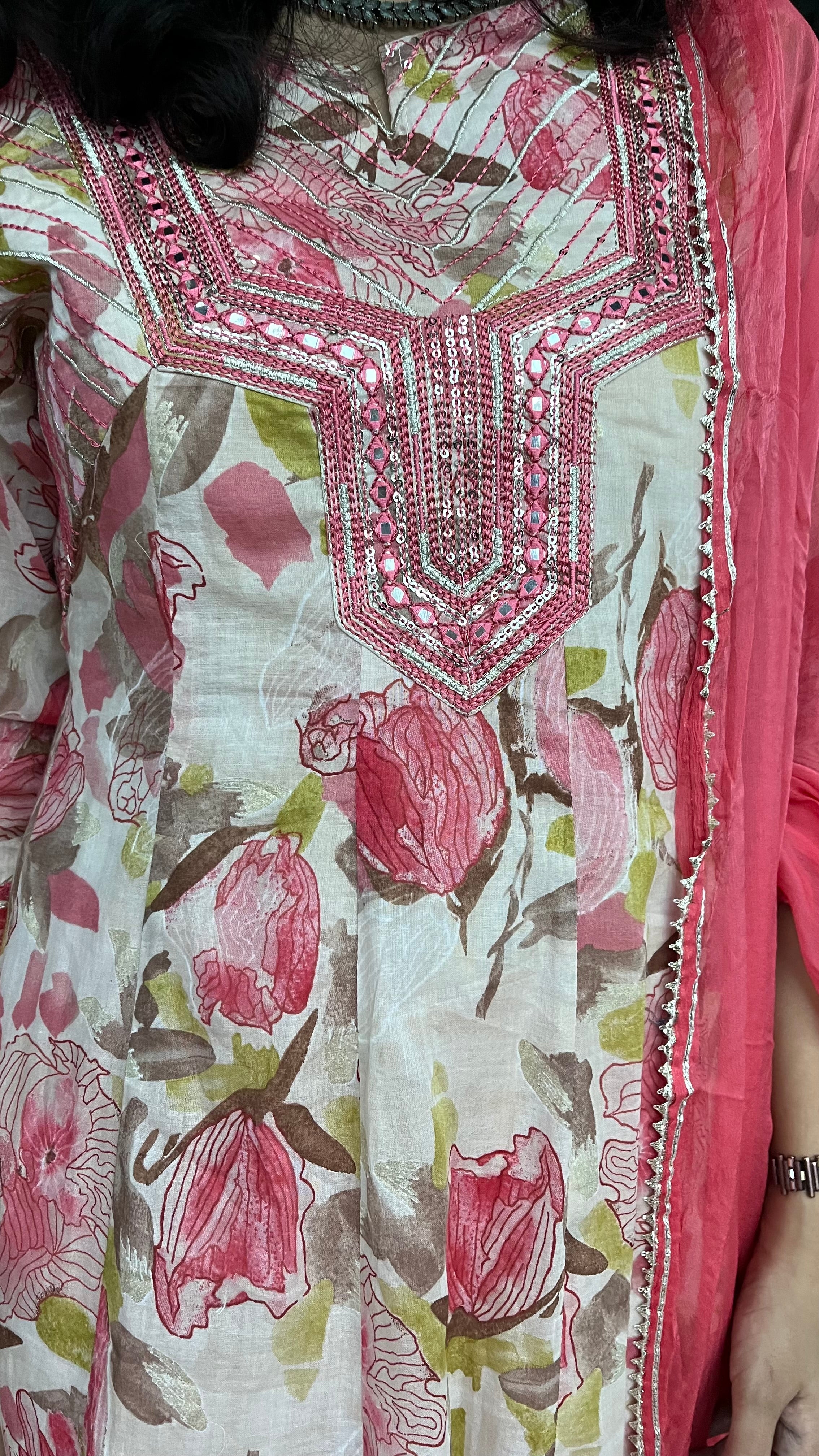 Buy MySilkLove Tonys Pink Floral Alia Pure Mul Cotton Suit Online