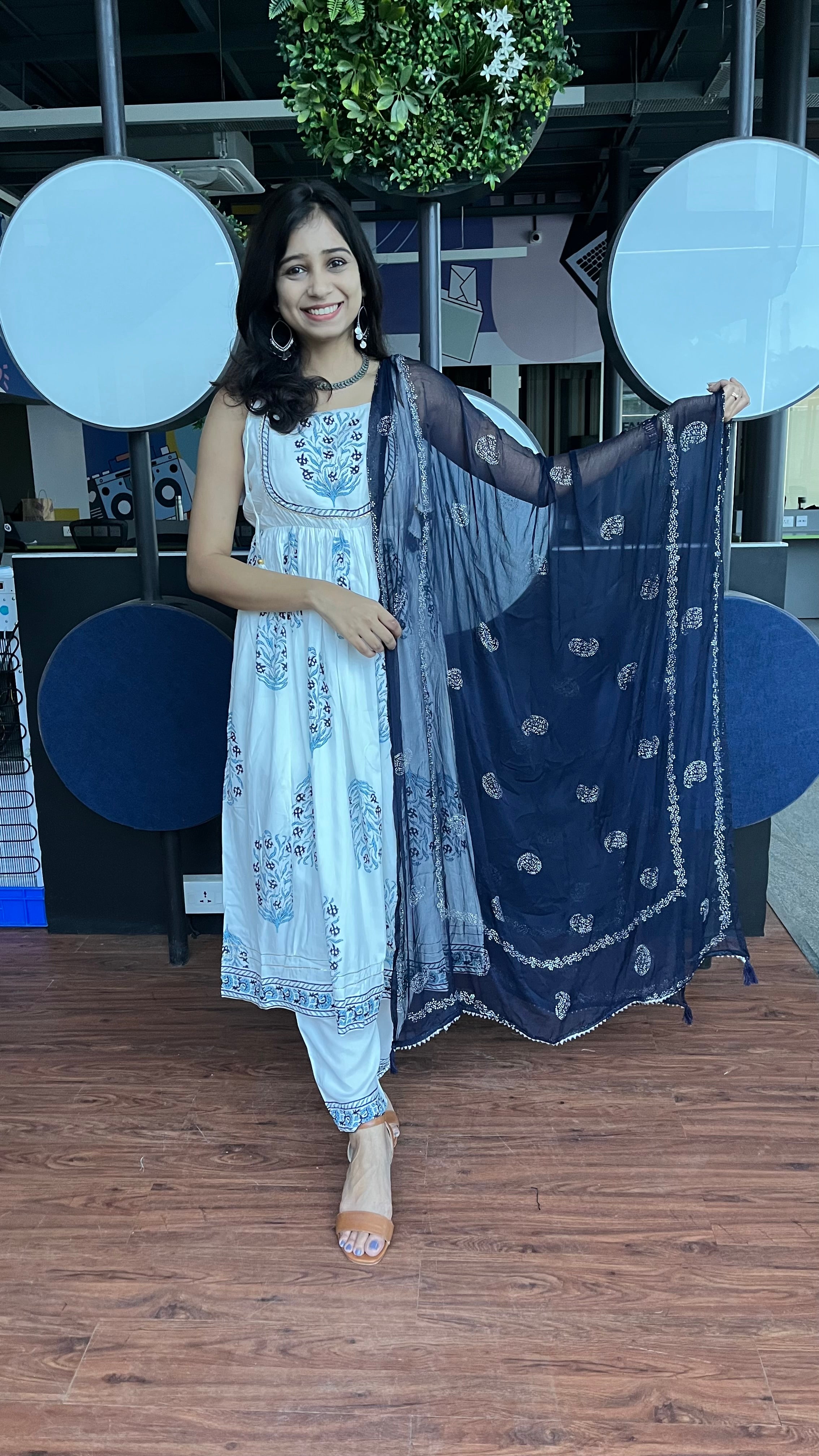 Buy MySilkLove Selago White and Blue Floral Printed Dupatta Set Online