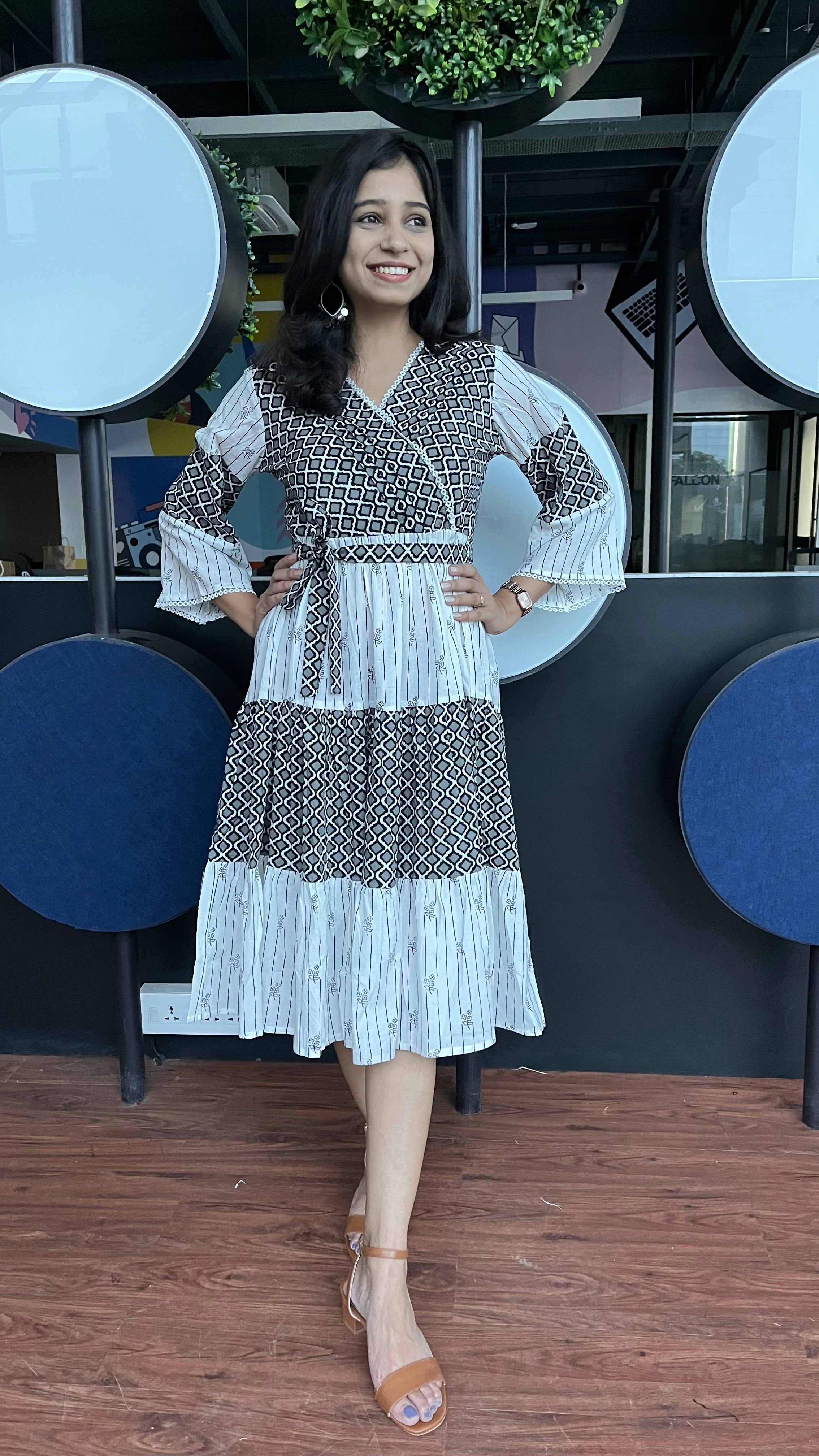 Buy MySilkLove Outer Space Black and White Ethnic Motifs Indie Gal Dress Online