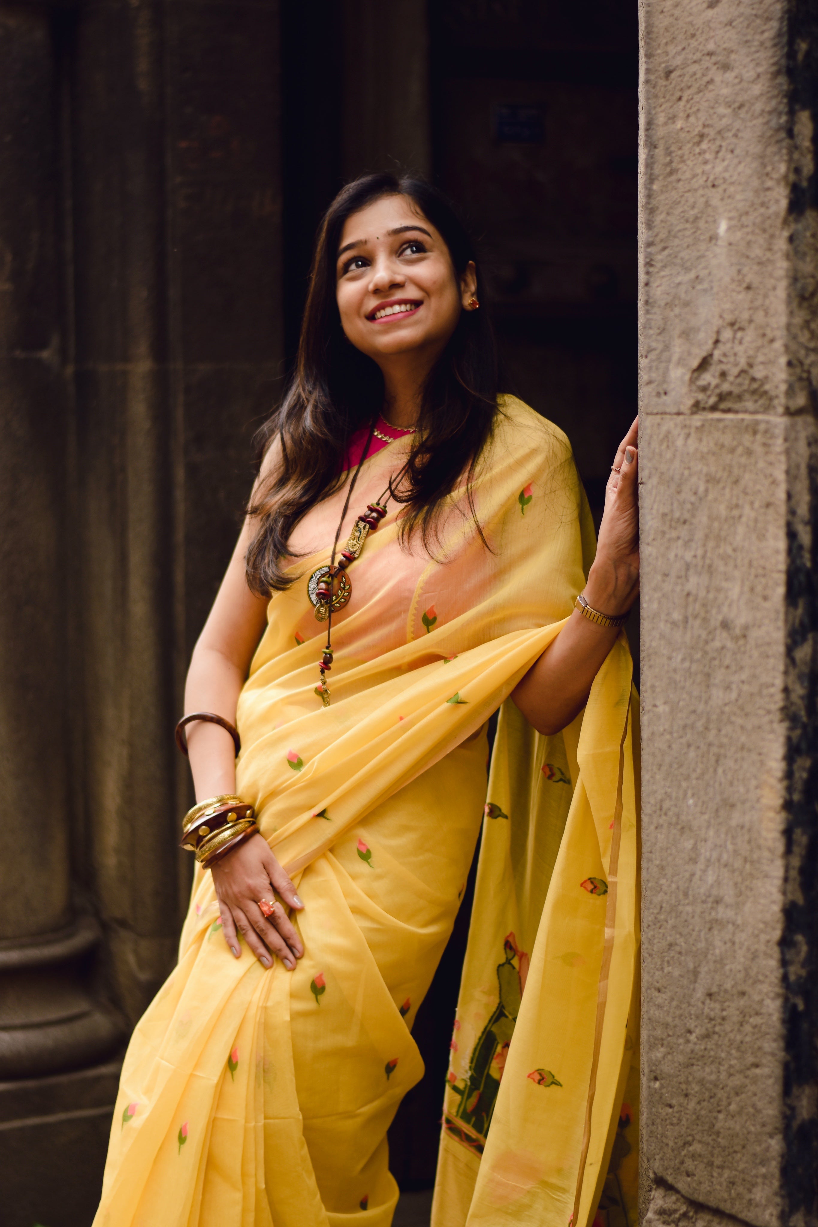 Buy MySilkLove Apricot Yellow Cotton Handloom Pichwai Saree Online