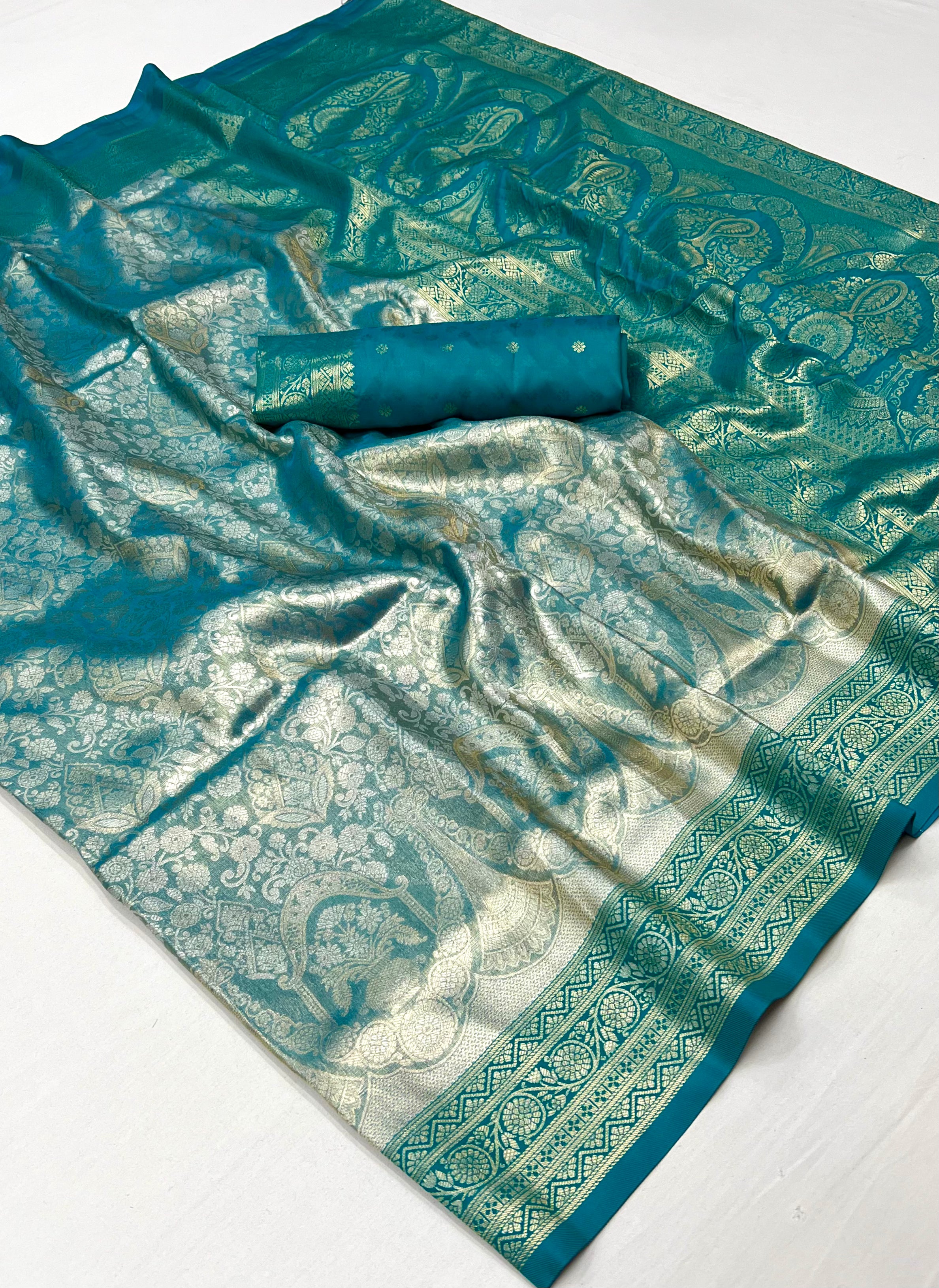 Buy MySilkLove Neptune Blue Woven Kanjivaram Silk Saree Online