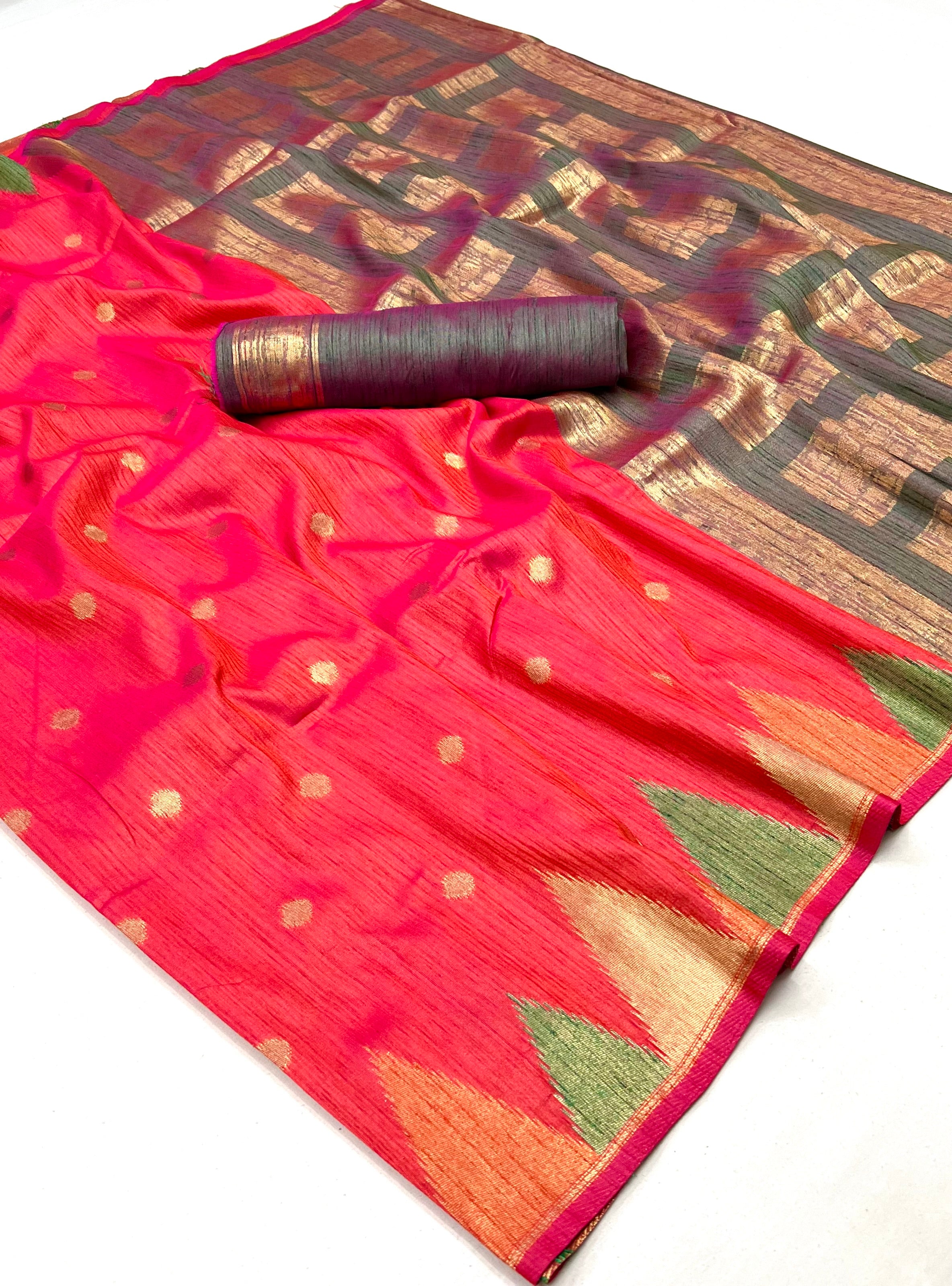 Buy MySilkLove Light Pink Green South Tussar Temple Border Silk Saree Online