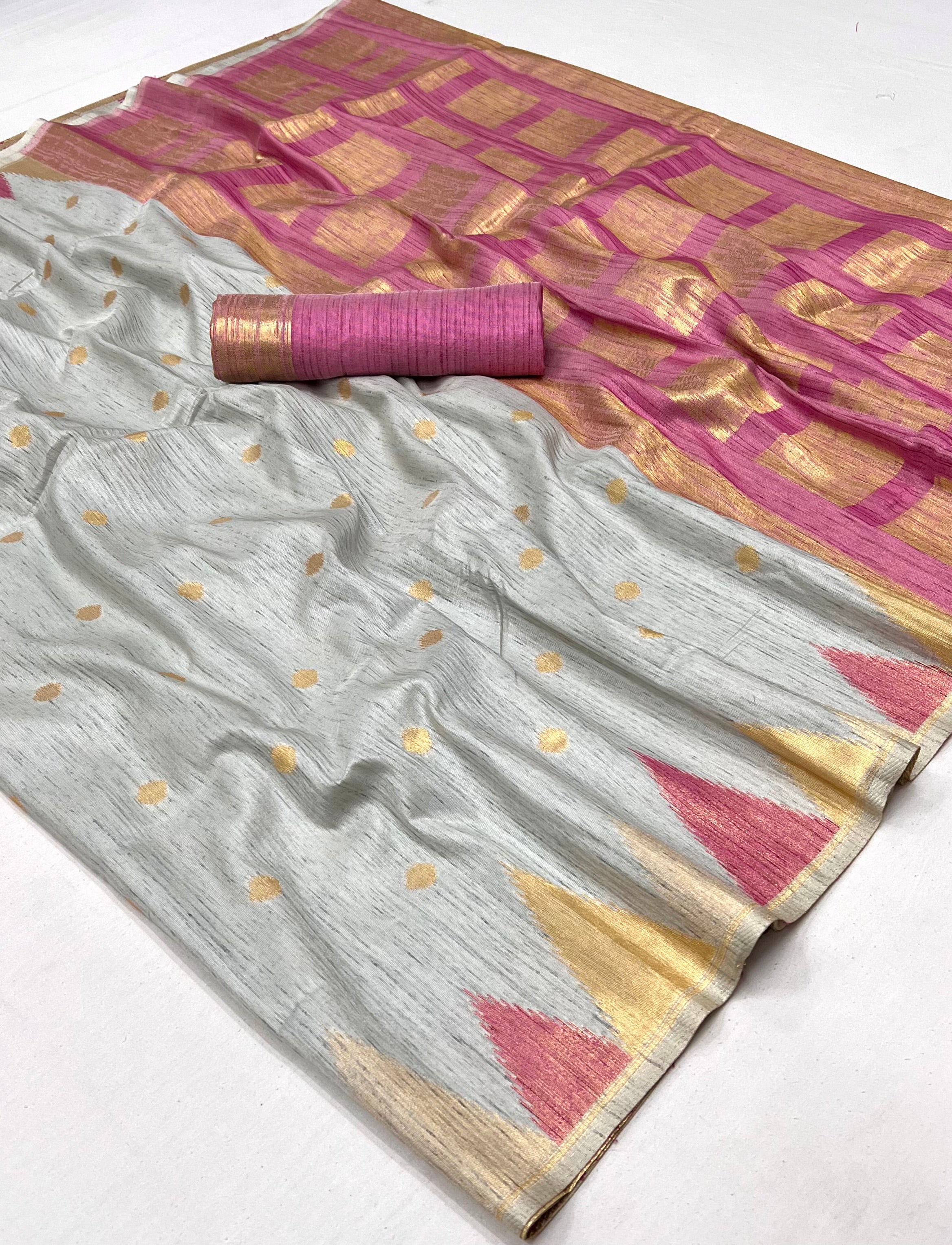 Buy MySilkLove Light Grey South Tussar Temple Border Silk Saree Online