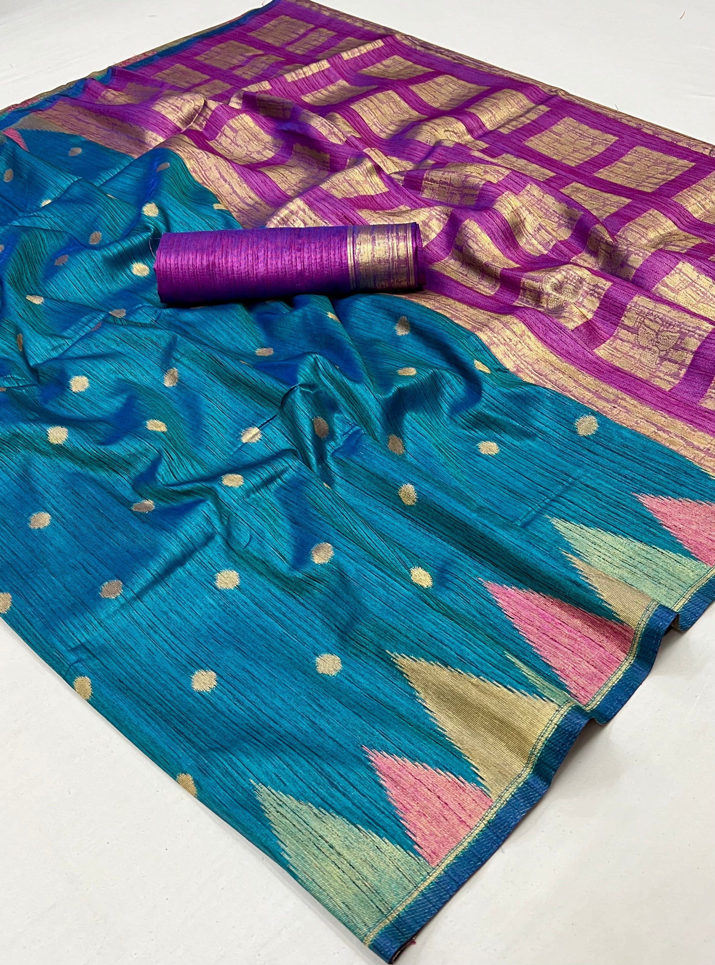 Buy MySilkLove Blue South Tussar Temple Border Silk Saree Online