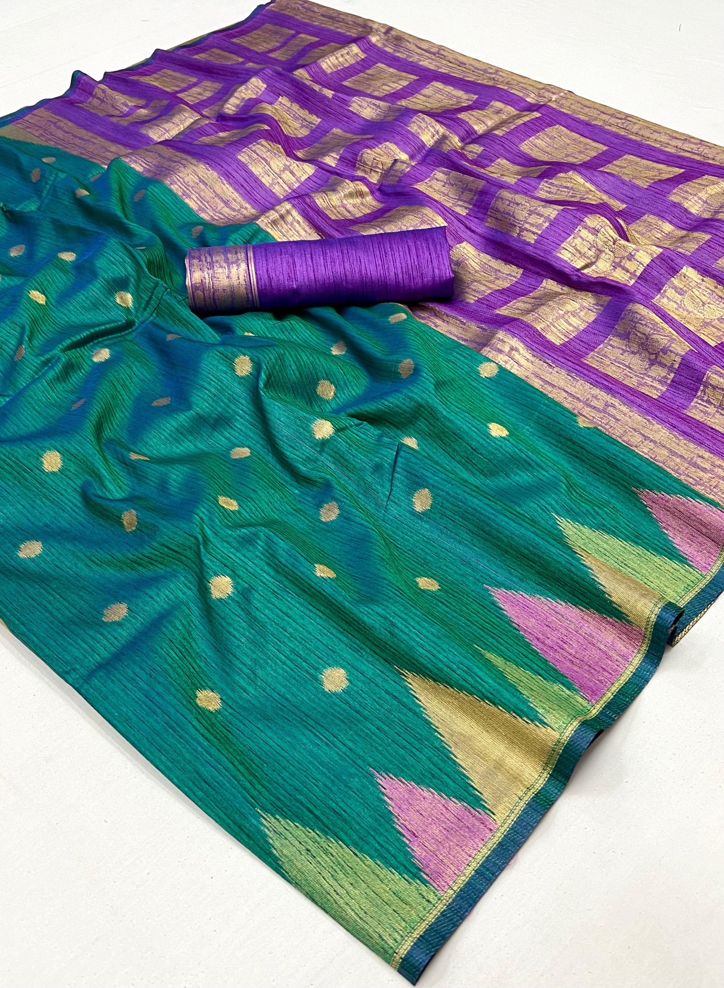 Buy MySilkLove Sea Green South Tussar Temple Border Silk Saree Online