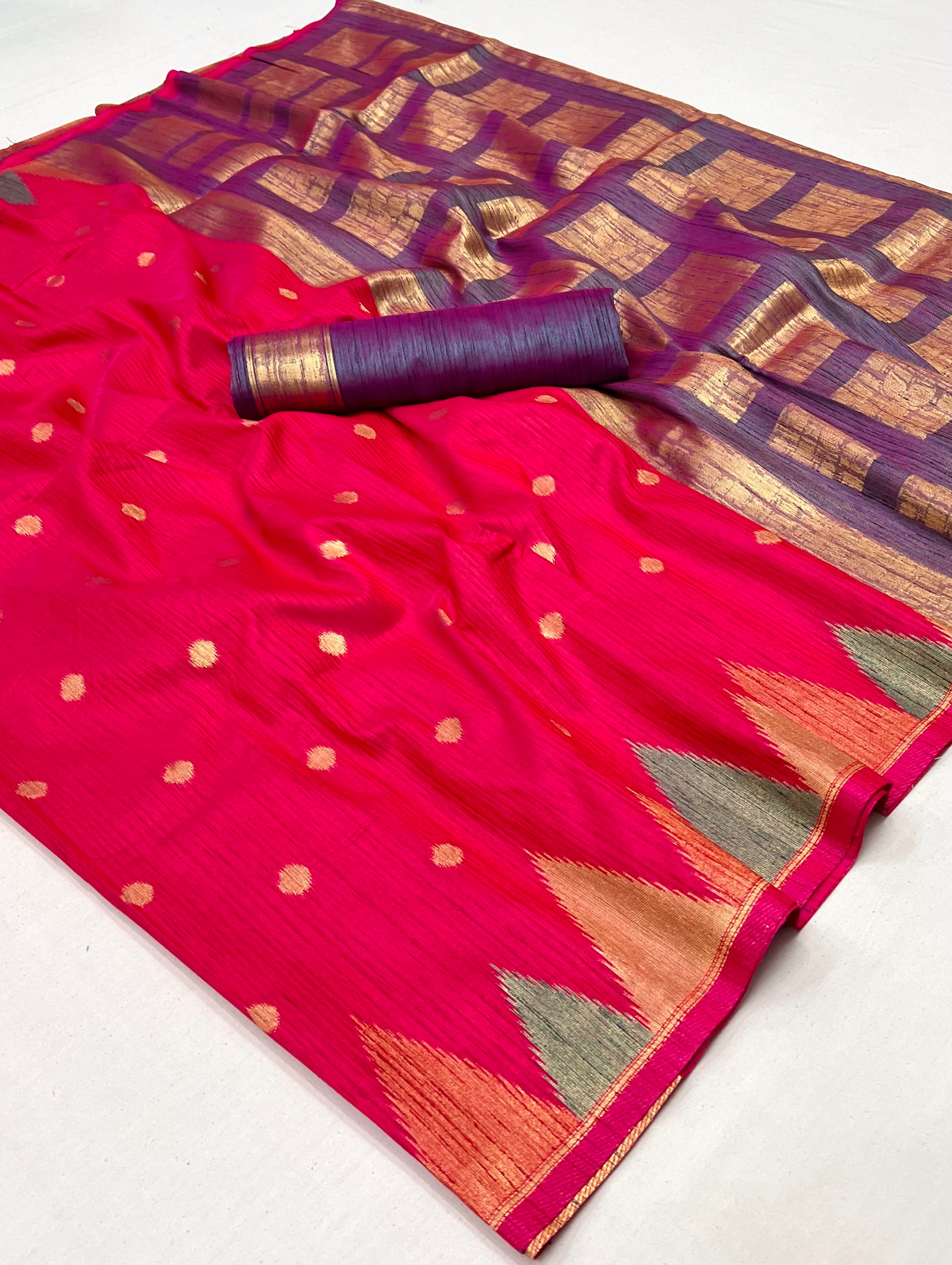 Buy MySilkLove Red South Tussar Temple Border Silk Saree Online