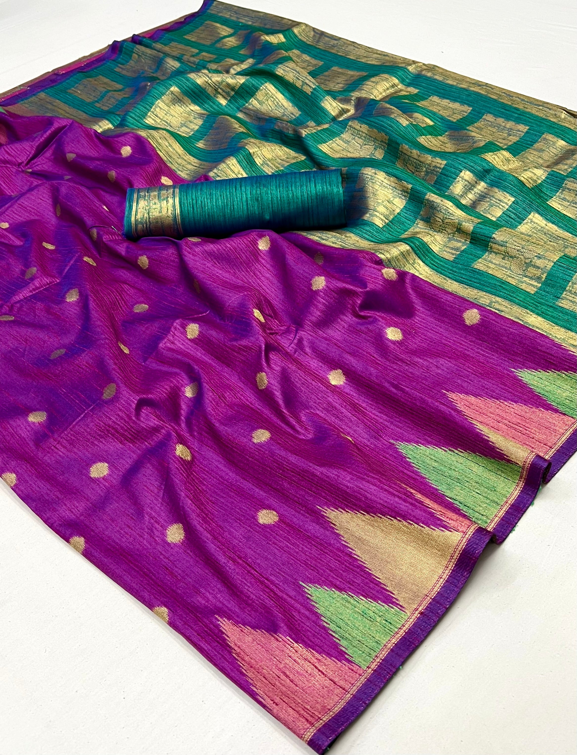 Buy MySilkLove Midnight Pearl Purple South Tussar Temple Border Silk Saree Online