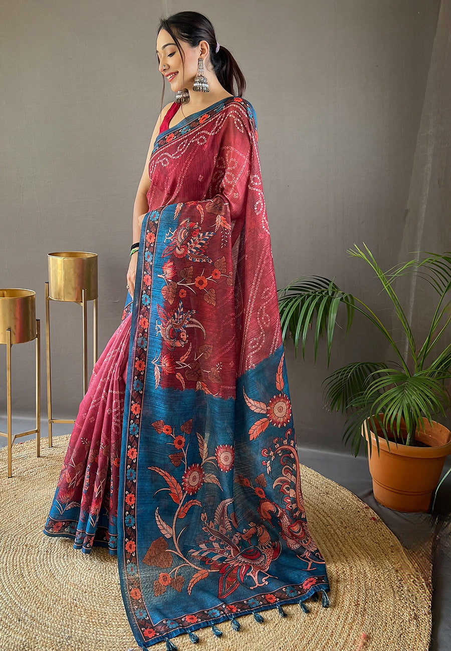 Buy MySilkLove Lotus Maroon Cotton Printed Kalamkari Saree Online