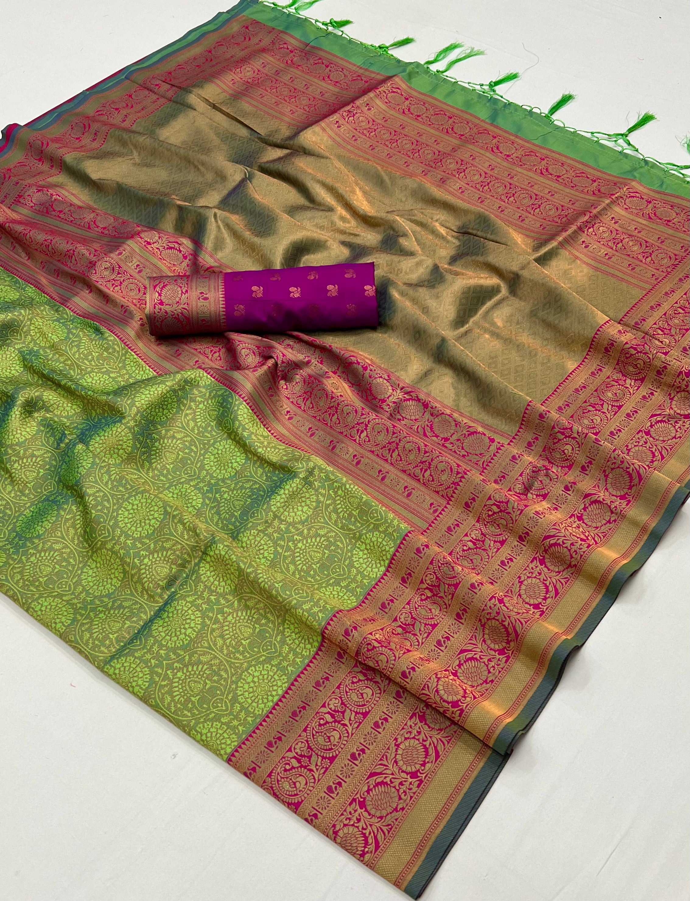 Buy MySilkLove Battleship Green Chaap Handloom kanjivaram silk Saree Online