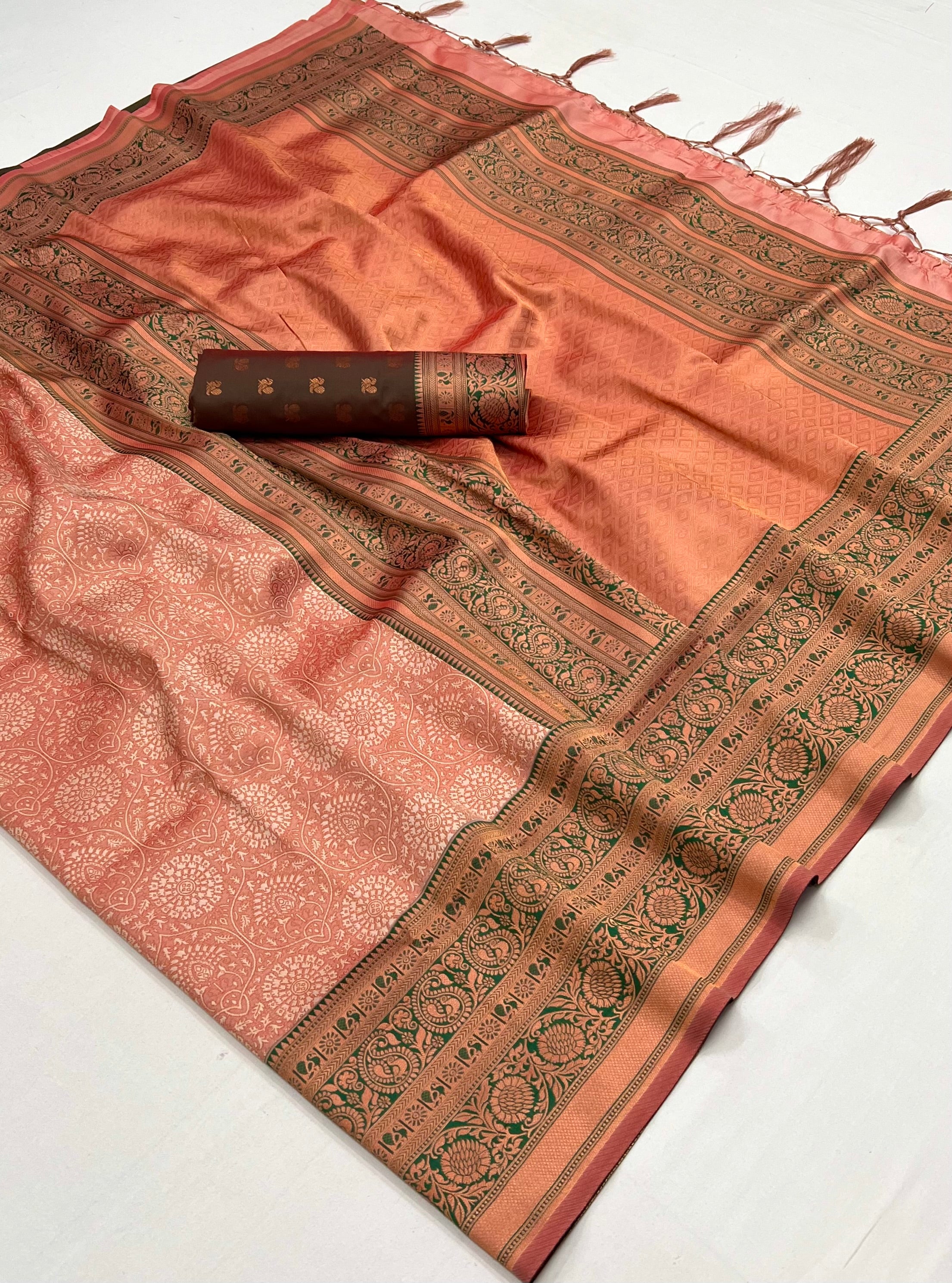 Buy MySilkLove Tonys Peach Chaap Handloom kanjivaram silk Saree Online