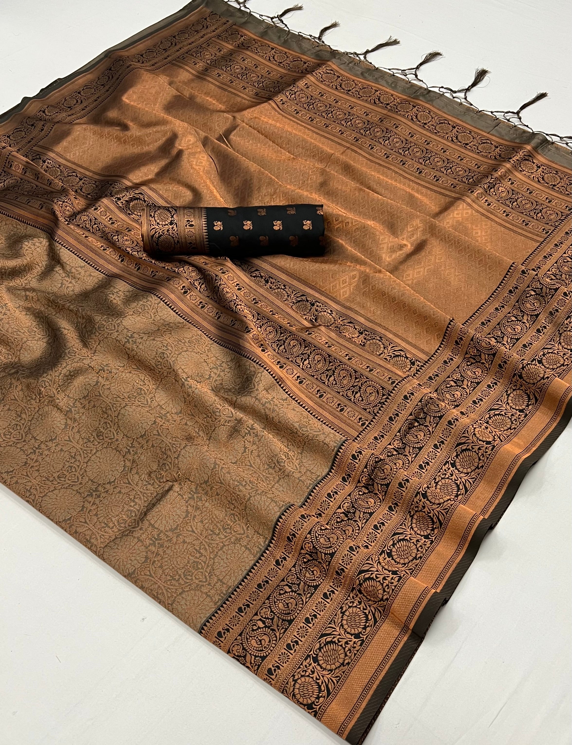 Buy MySilkLove Spicy Mix Brown Chaap Handloom kanjivaram silk Saree Online