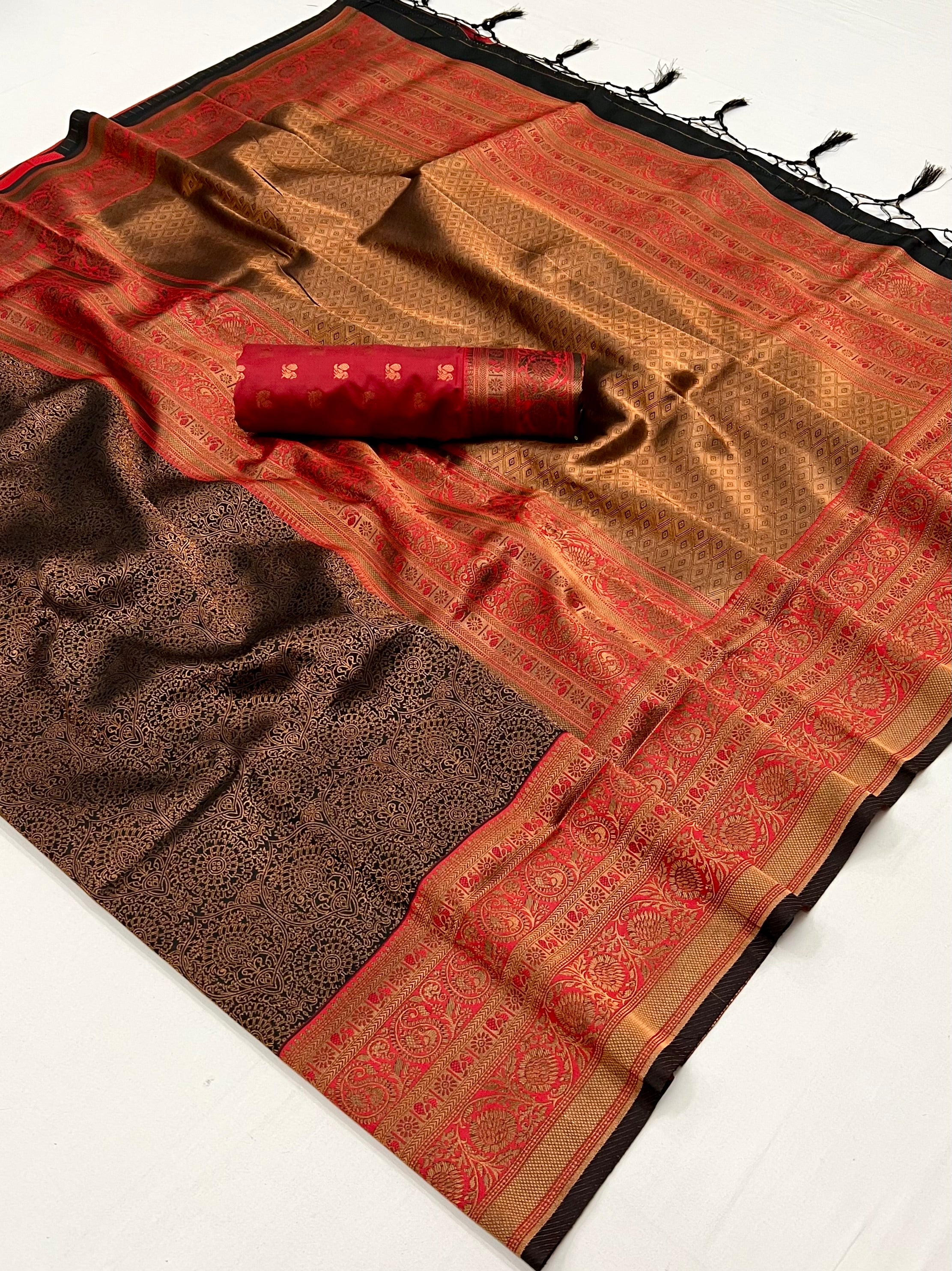 Buy MySilkLove Roman Coffee Brown Chaap Handloom kanjivaram silk Saree Online