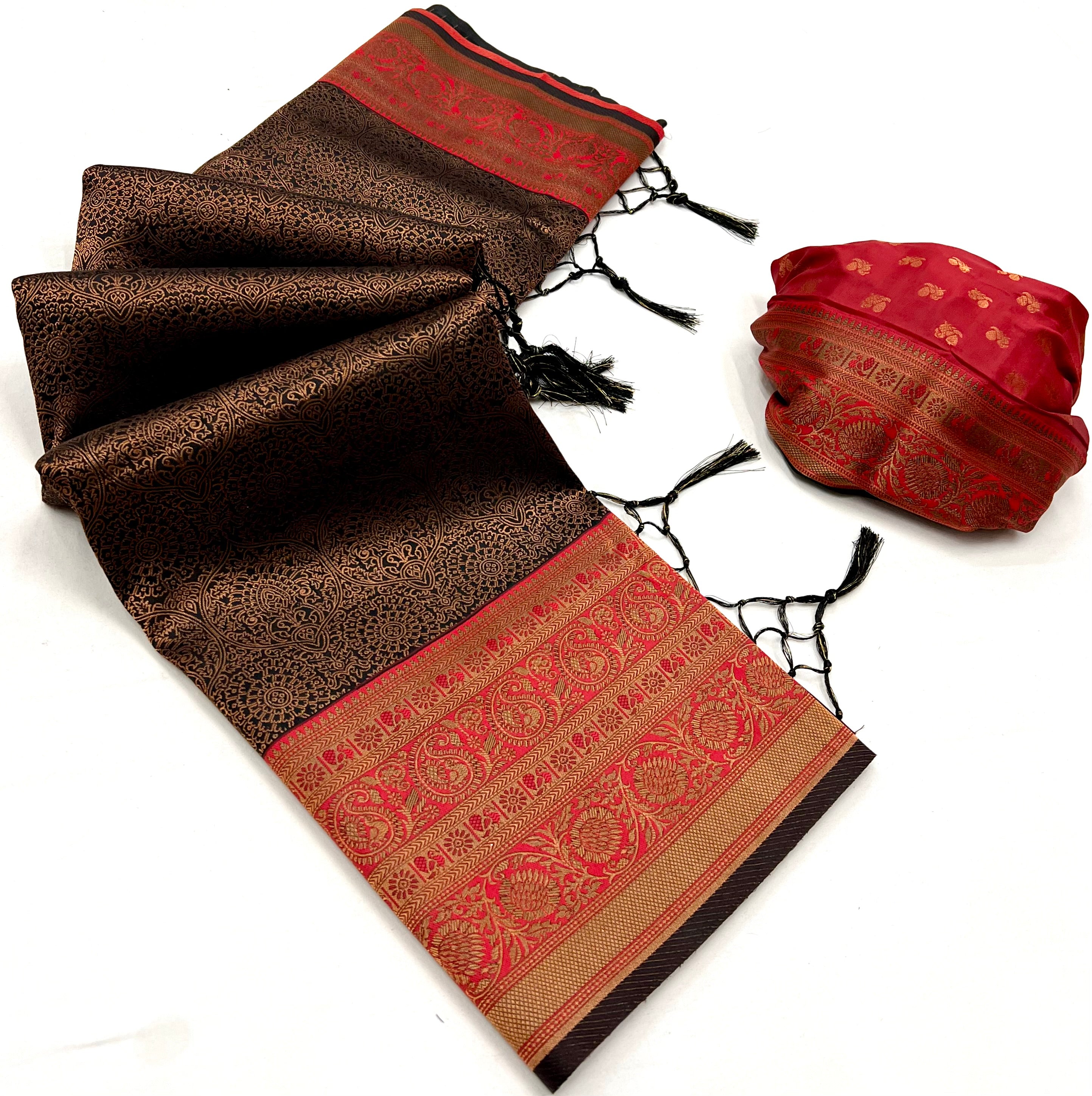 Buy MySilkLove Roman Coffee Brown Chaap Handloom kanjivaram silk Saree Online