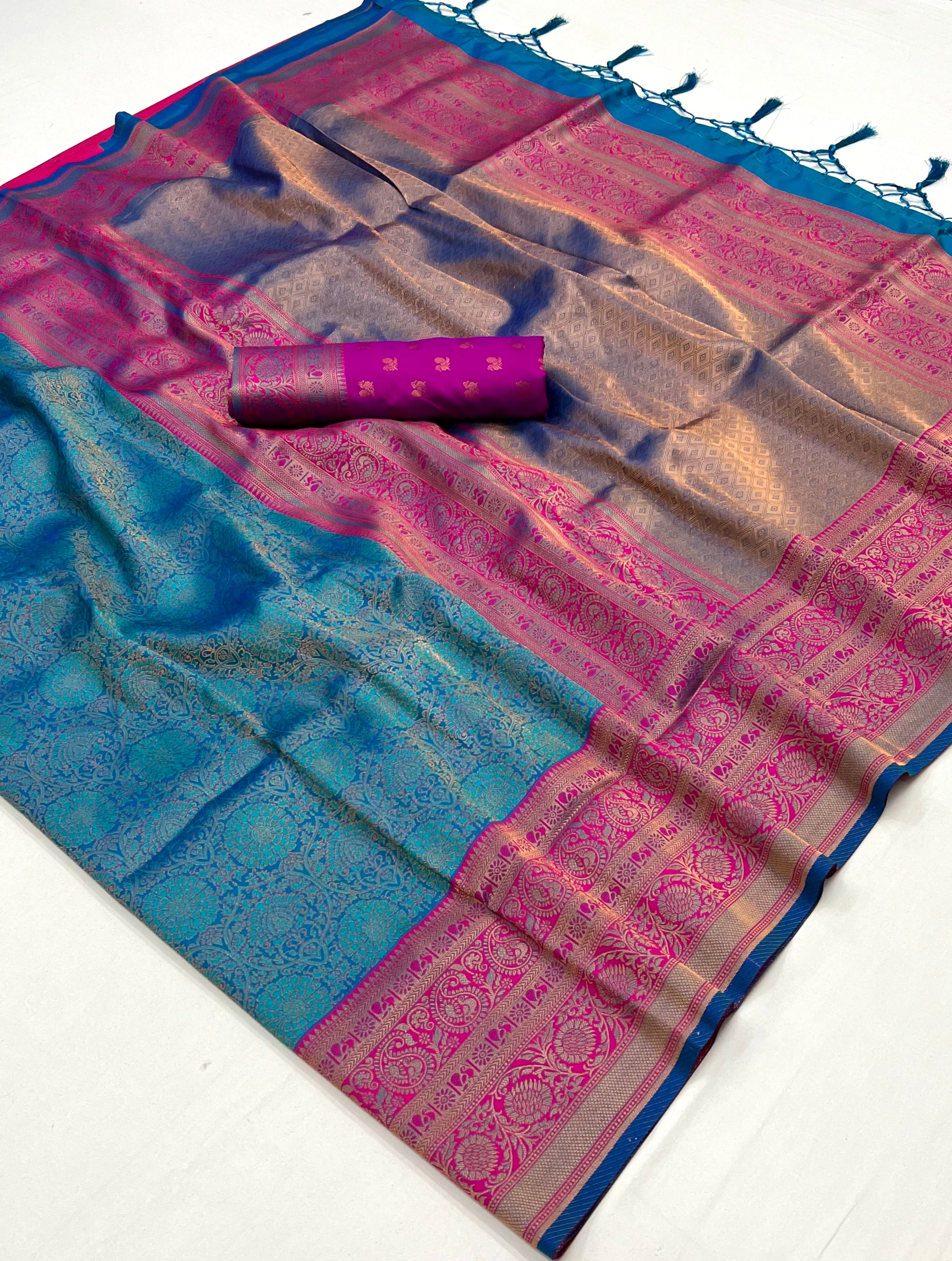 Buy MySilkLove Cutty Sark Blue Chaap Handloom kanjivaram silk Saree Online