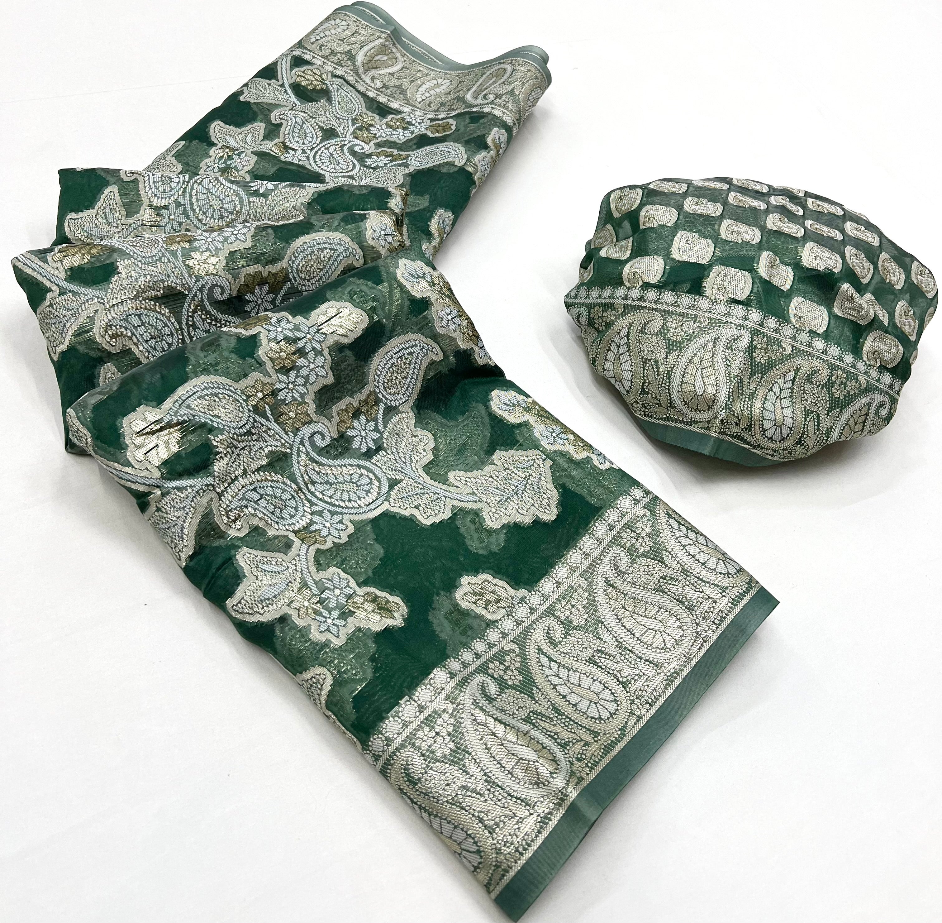 MySilkLove Cascade Green Woven Lucknowi Chikankari Saree