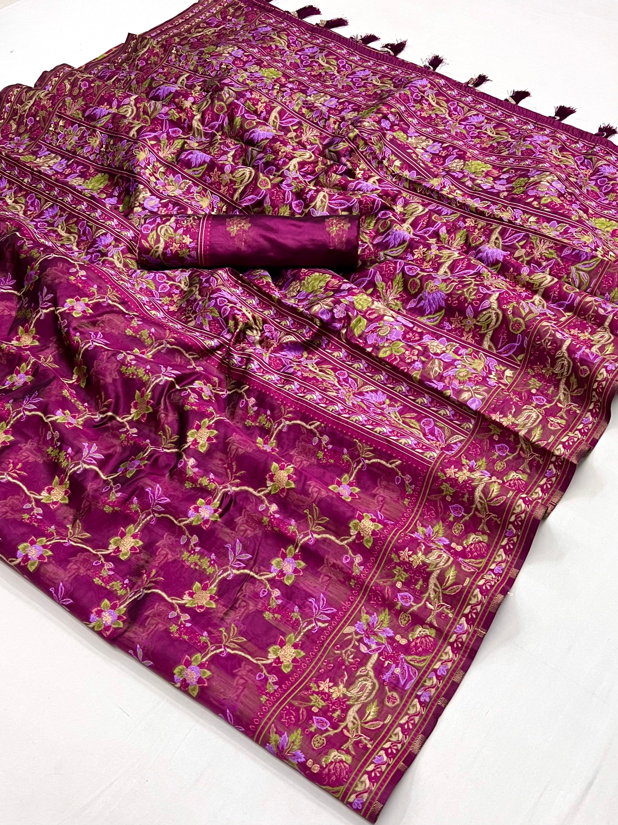 Buy MySilkLove Hippie Pink Organza Handloom Parsi Saree Online