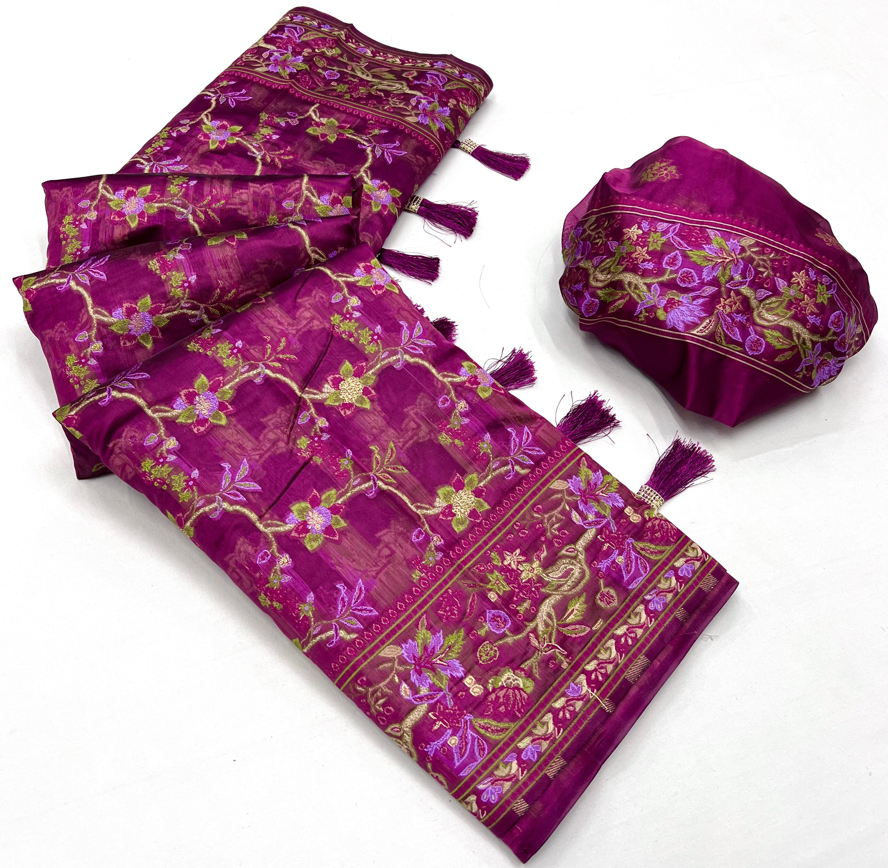 Buy MySilkLove Hippie Pink Organza Handloom Parsi Saree Online