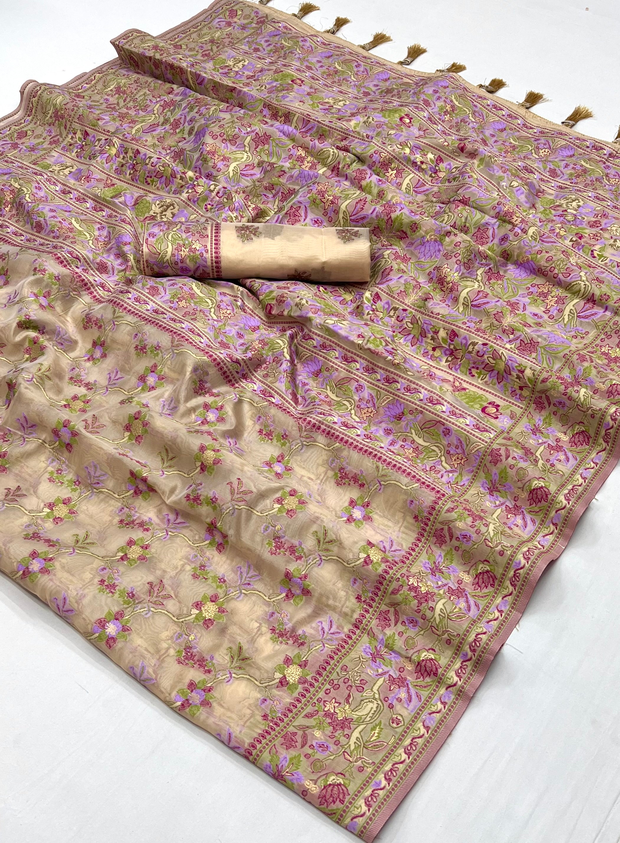 Buy MySilkLove Eunry Pink Organza Handloom Parsi Saree Online