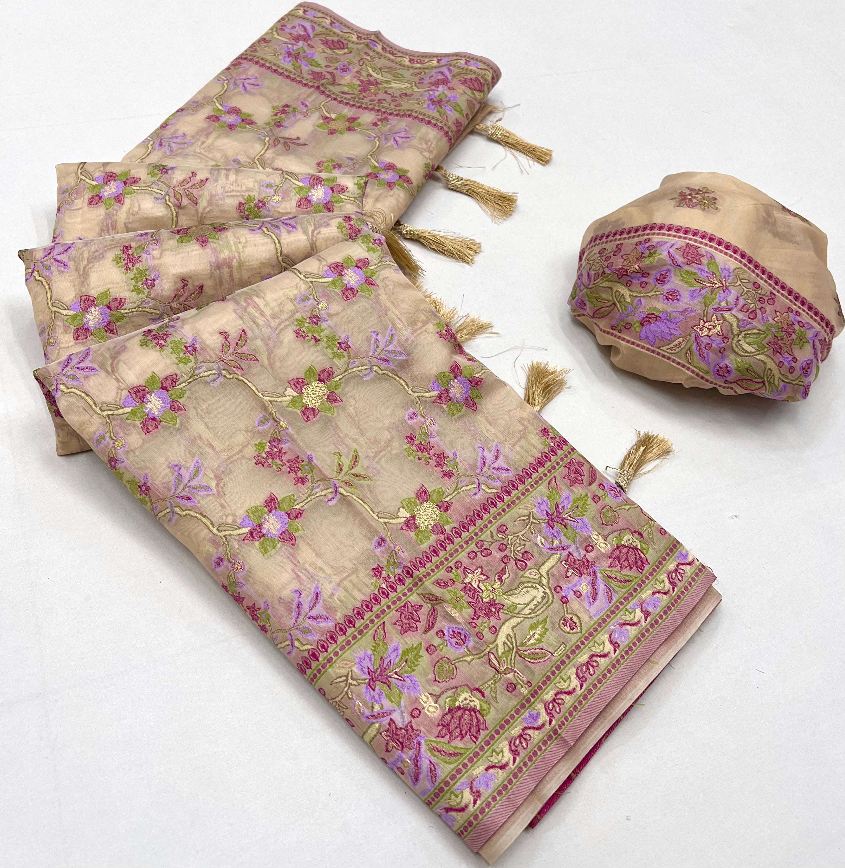 Buy MySilkLove Eunry Pink Organza Handloom Parsi Saree Online