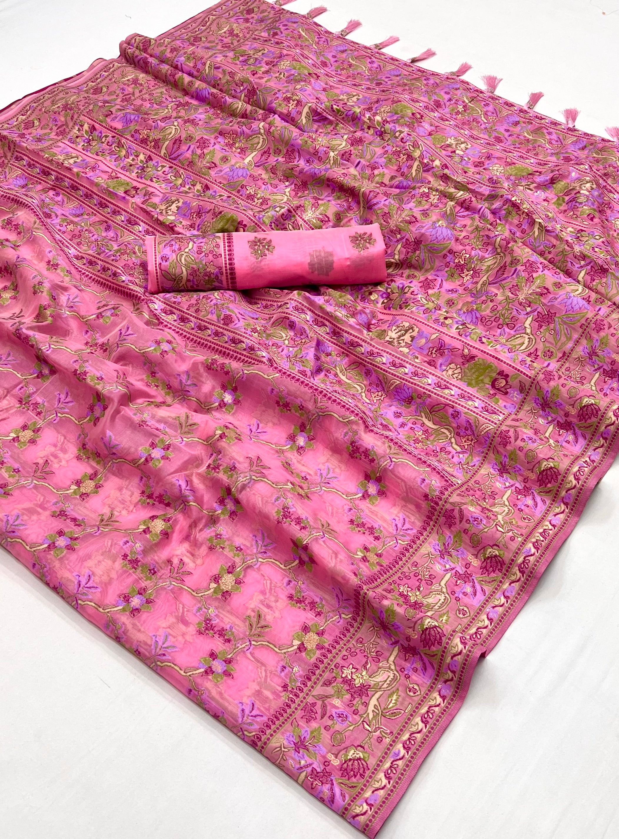 Buy MySilkLove My Pink Organza Handloom Parsi Saree Online