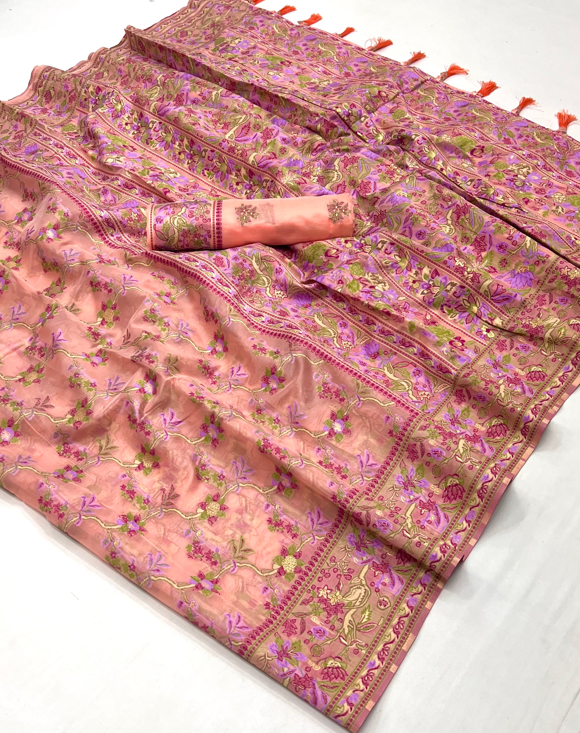 Buy MySilkLove Plum Peach Organza Handloom Parsi Saree Online