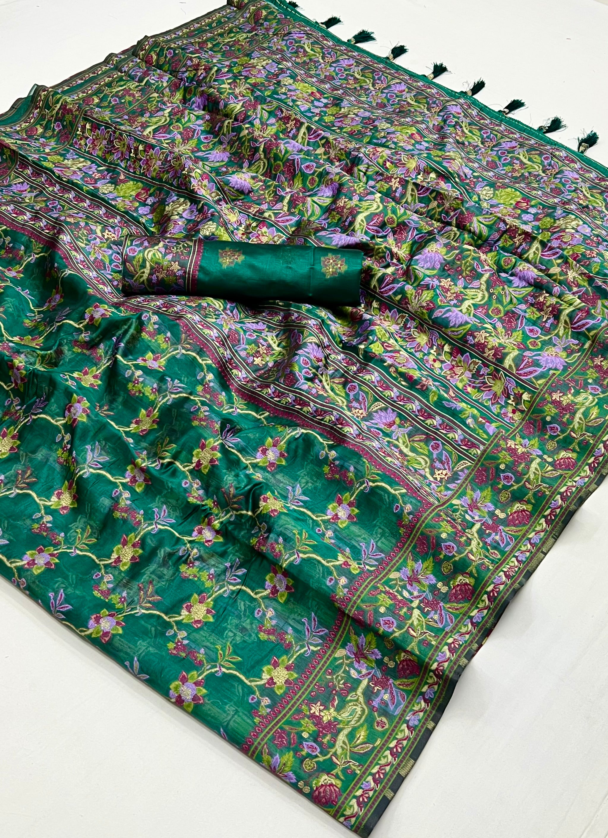 Buy MySilkLove Sea Green Organza Handloom Parsi Saree Online