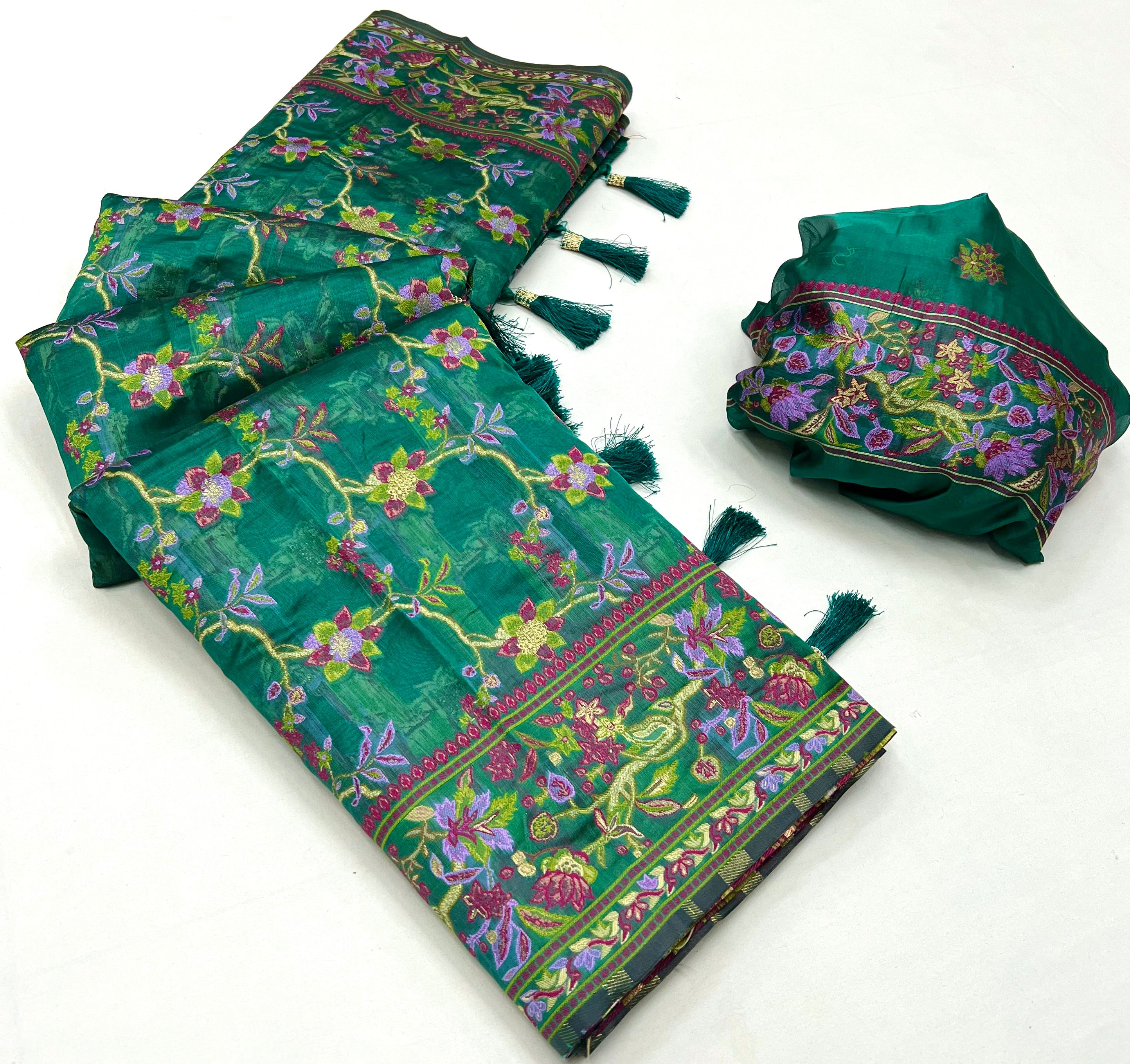 Buy MySilkLove Sea Green Organza Handloom Parsi Saree Online