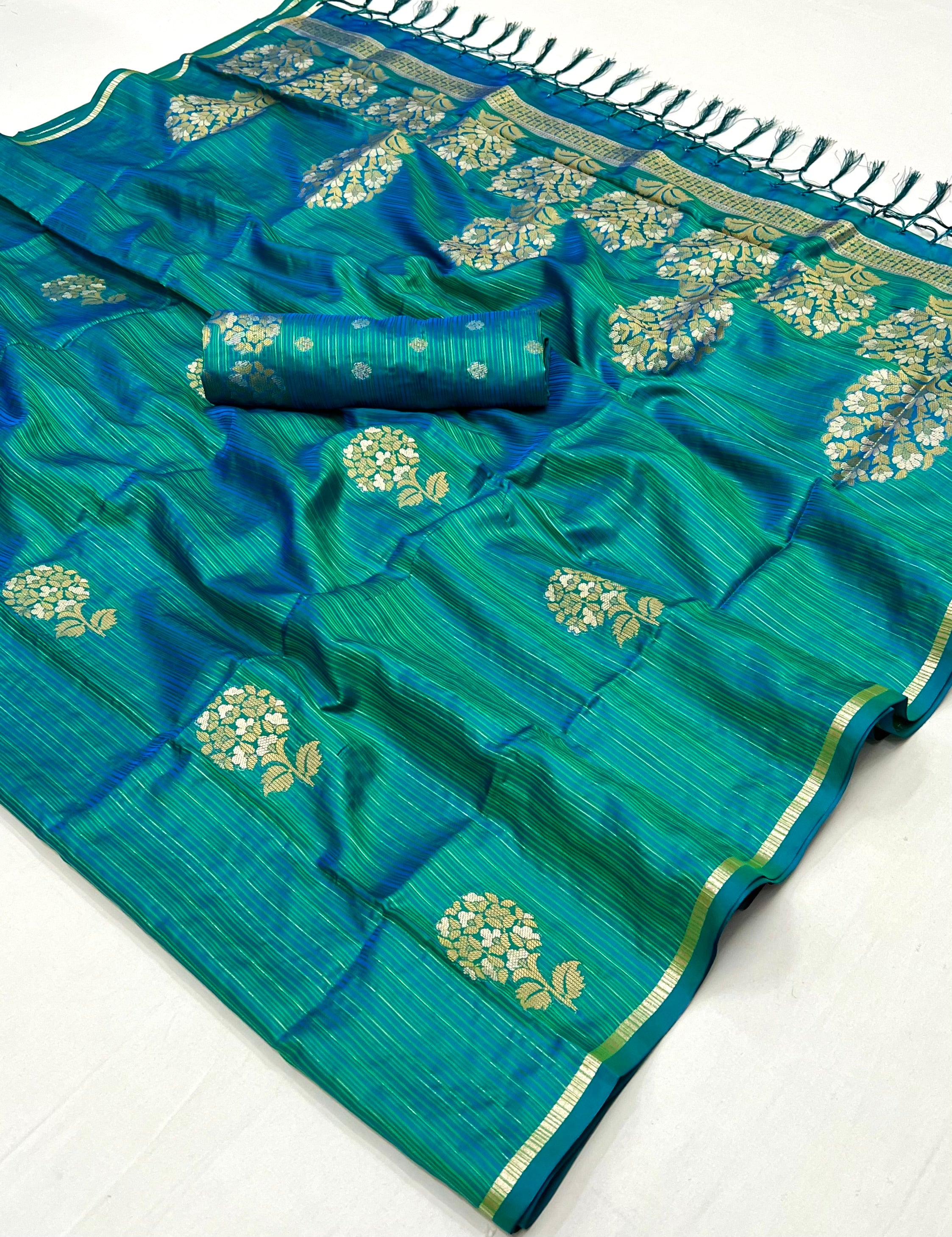 Buy MySilkLove Persian Green Woven Banarasi Satin Silk Saree Online