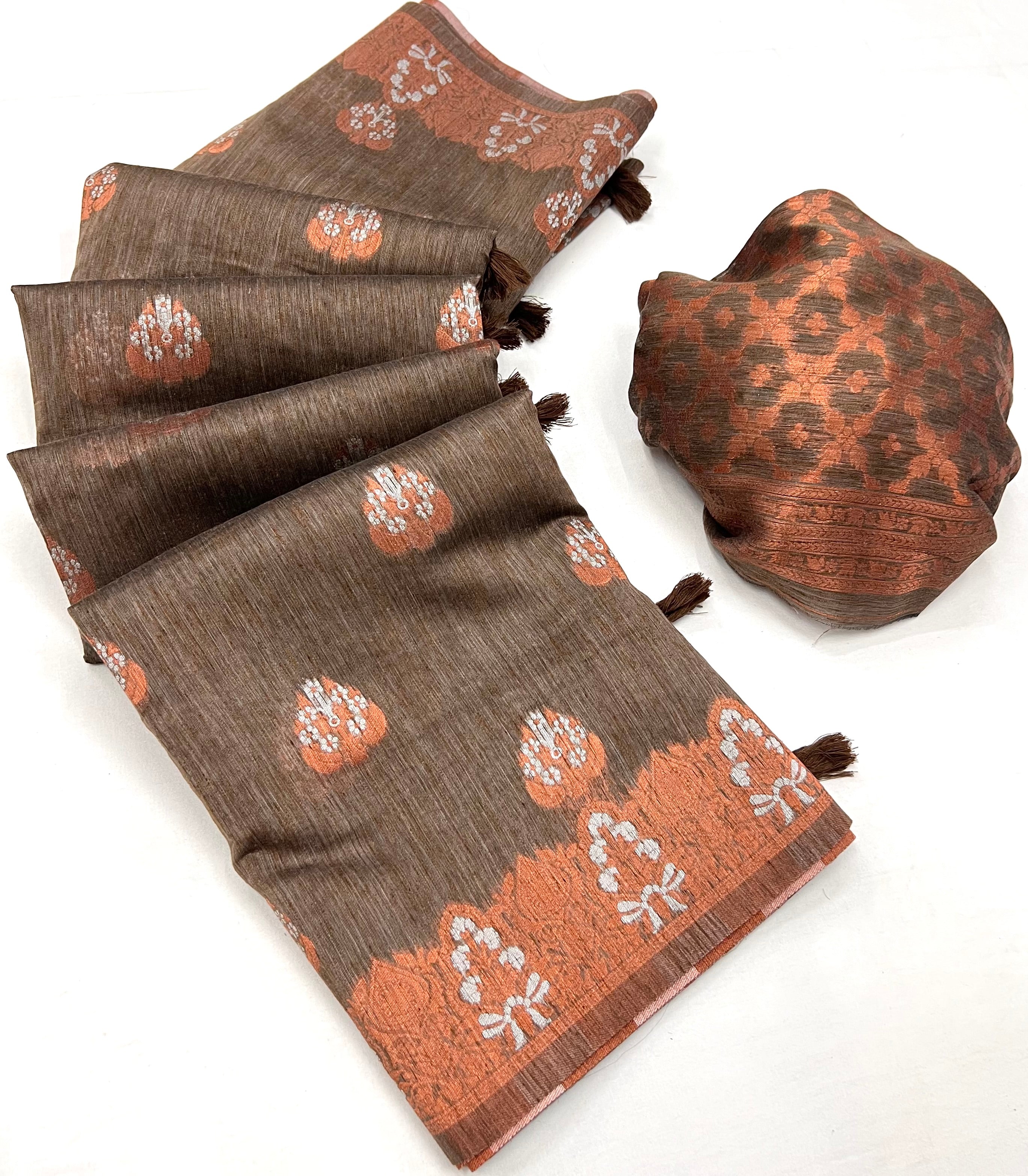 Buy MySilkLove Irish Coffee Brown Bronze Zari Woven Linen Silk Saree Online