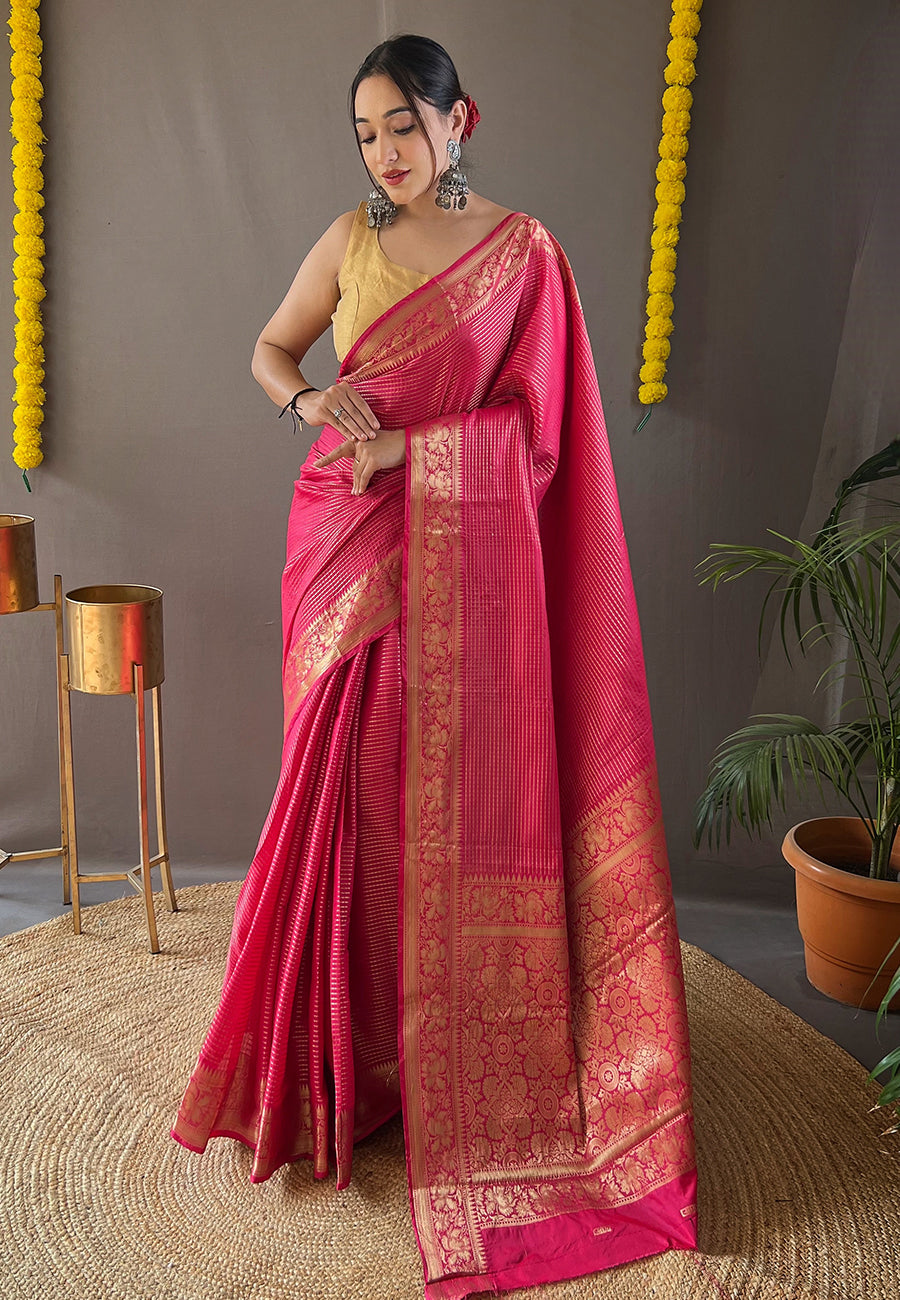 Buy MySilkLove Cabaret Pink Organza Zari Woven Saree Online