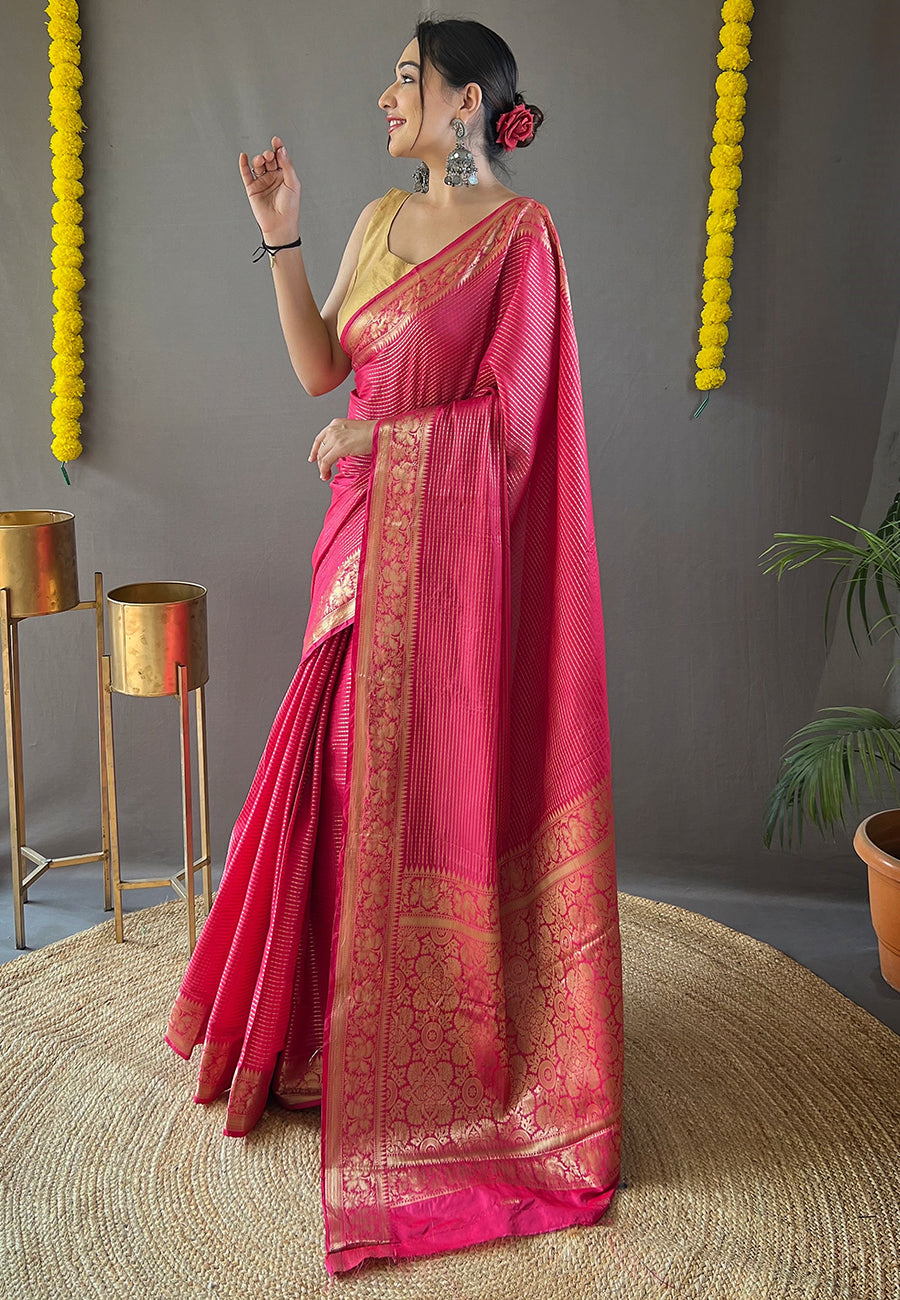 Buy MySilkLove Cabaret Pink Organza Zari Woven Saree Online