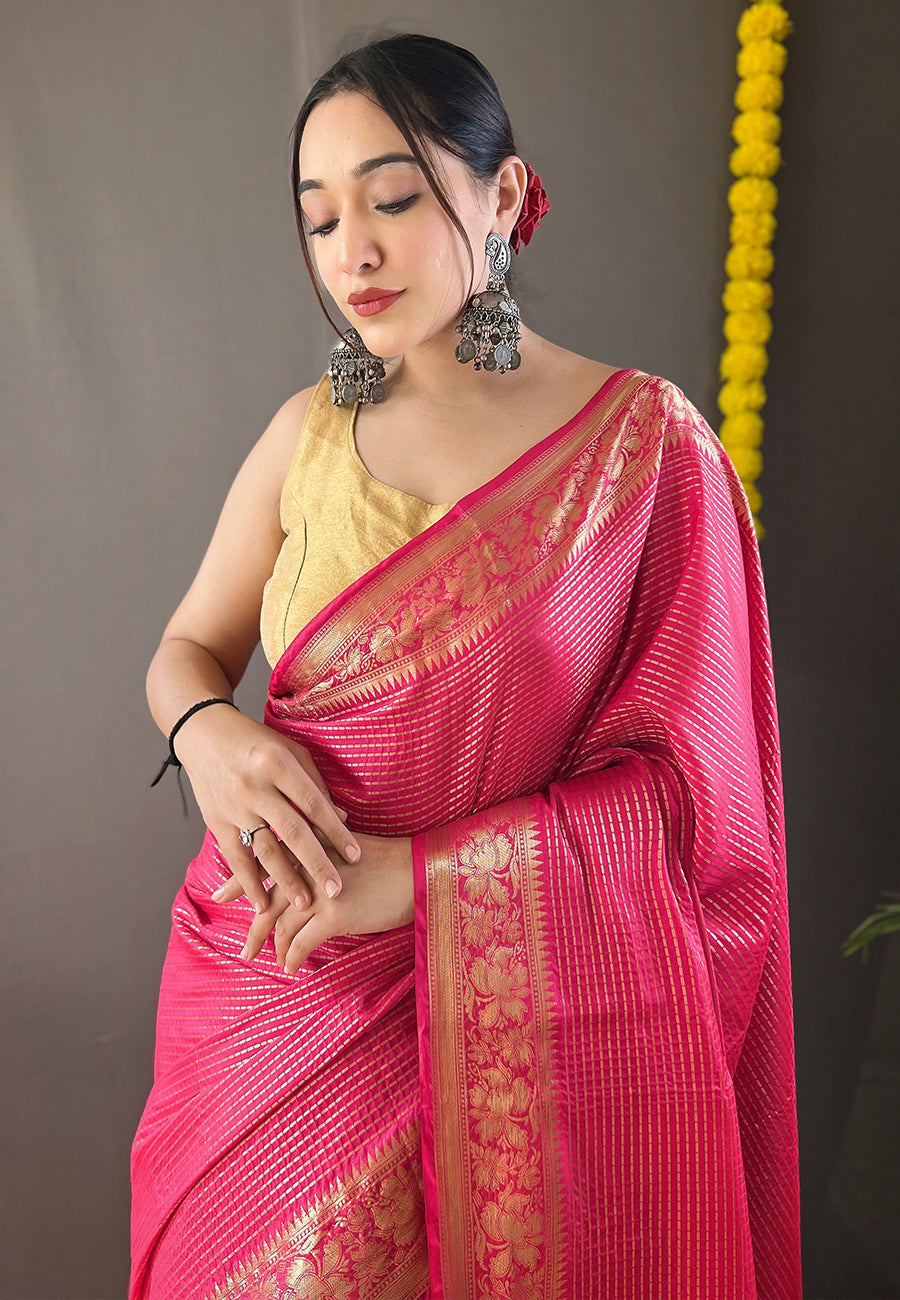 MySilkLove Cabaret Pink Organza Zari Woven Saree