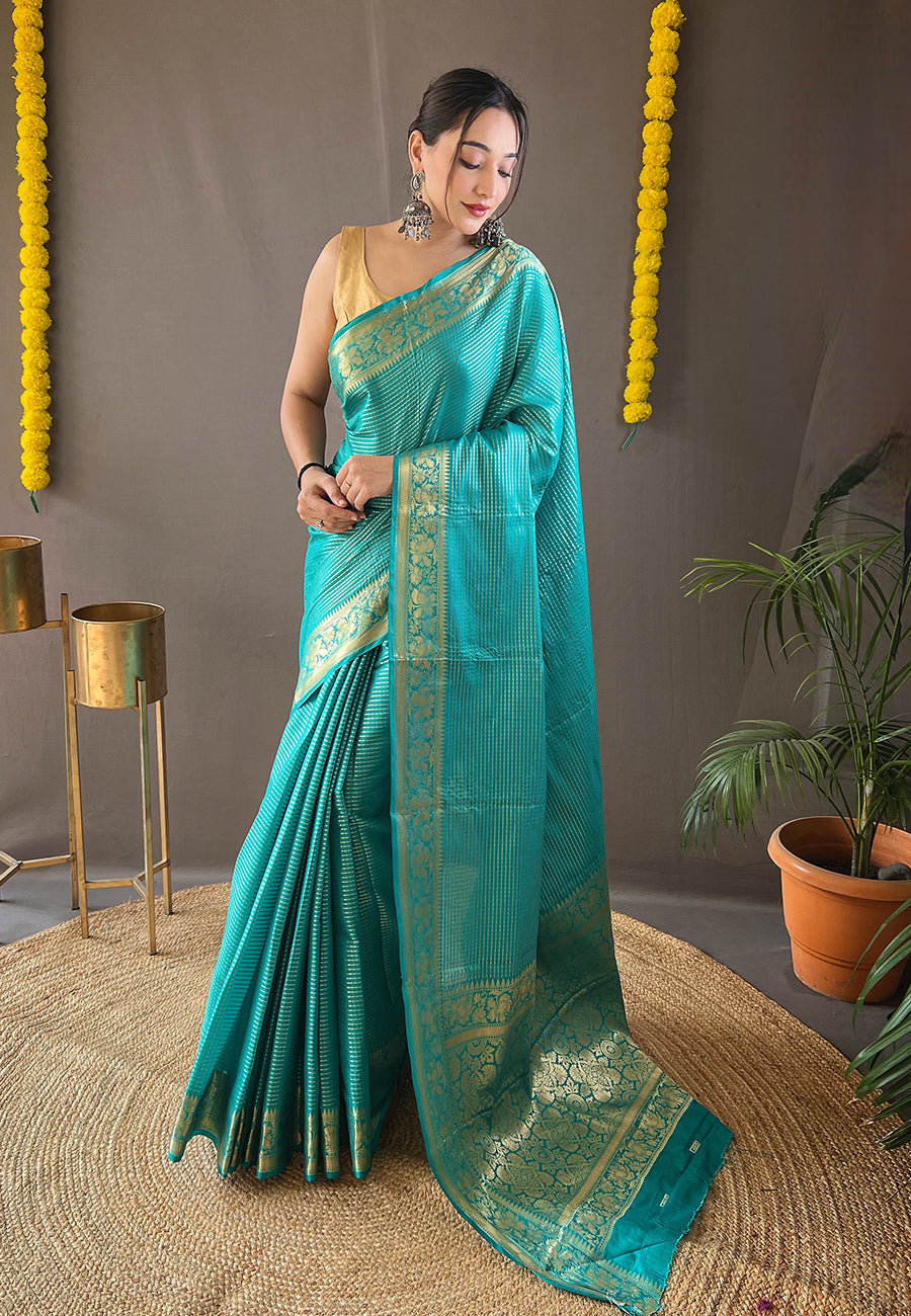 Buy MySilkLove Keppel Green Organza Zari Woven Saree Online