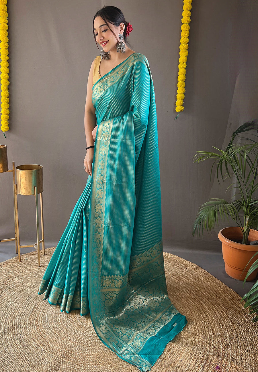 Buy MySilkLove Keppel Green Organza Zari Woven Saree Online