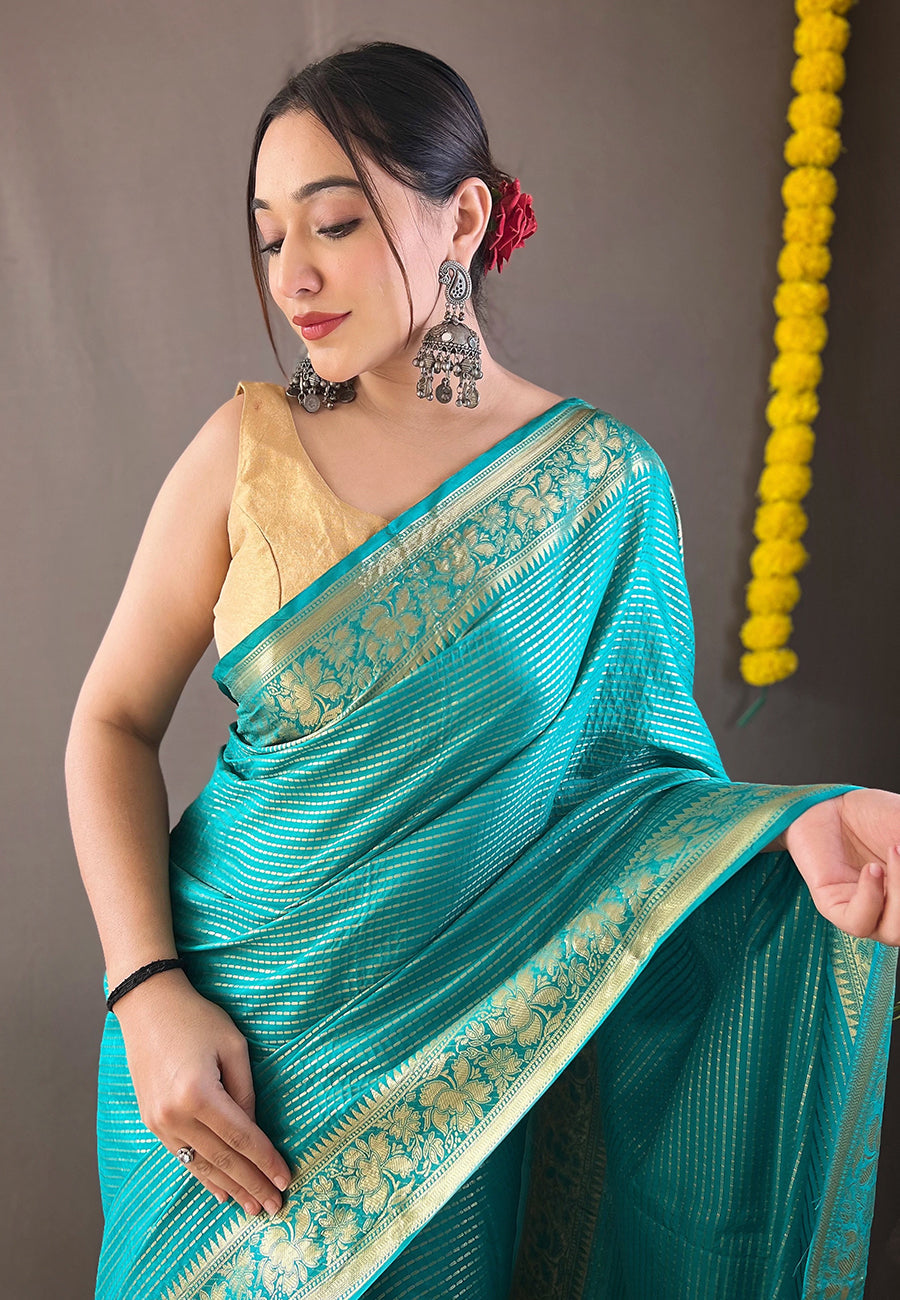 Buy MySilkLove Keppel Green Organza Zari Woven Saree Online