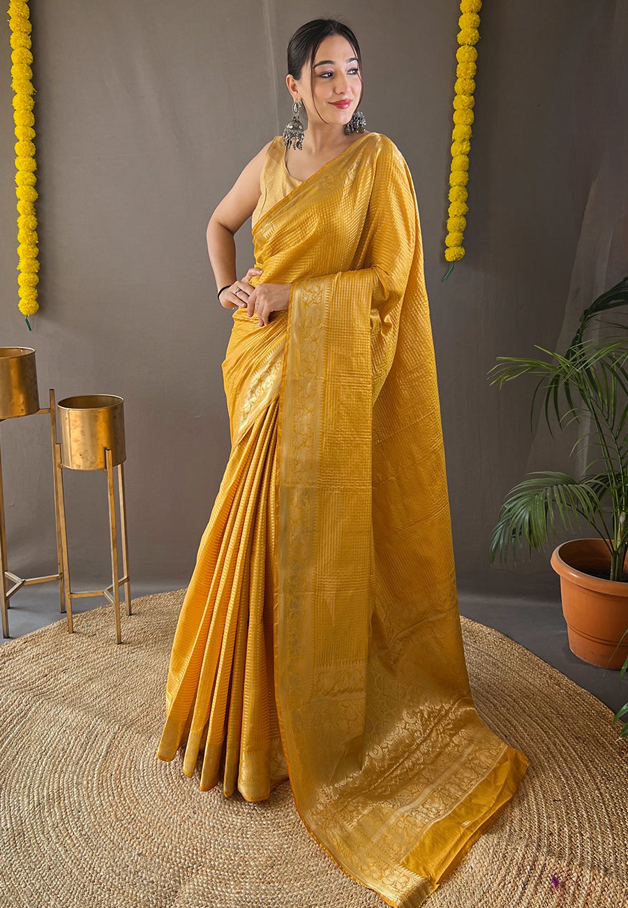 Buy MySilkLove Equator Yellow Organza Zari Woven Saree Online