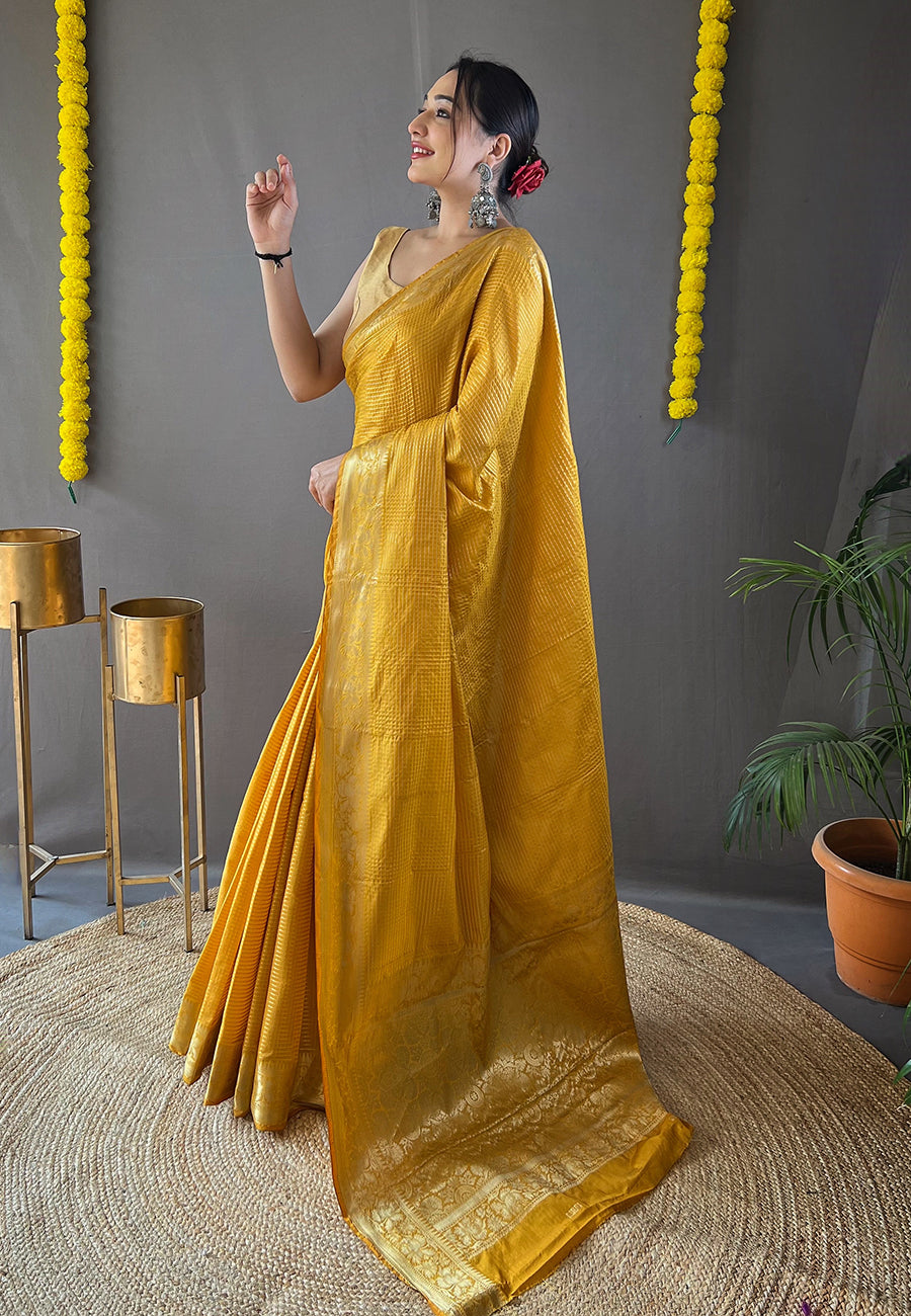 Buy MySilkLove Equator Yellow Organza Zari Woven Saree Online