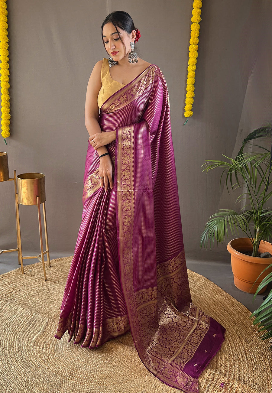 Buy MySilkLove Sugar Plum Purple Organza Zari Woven Saree Online