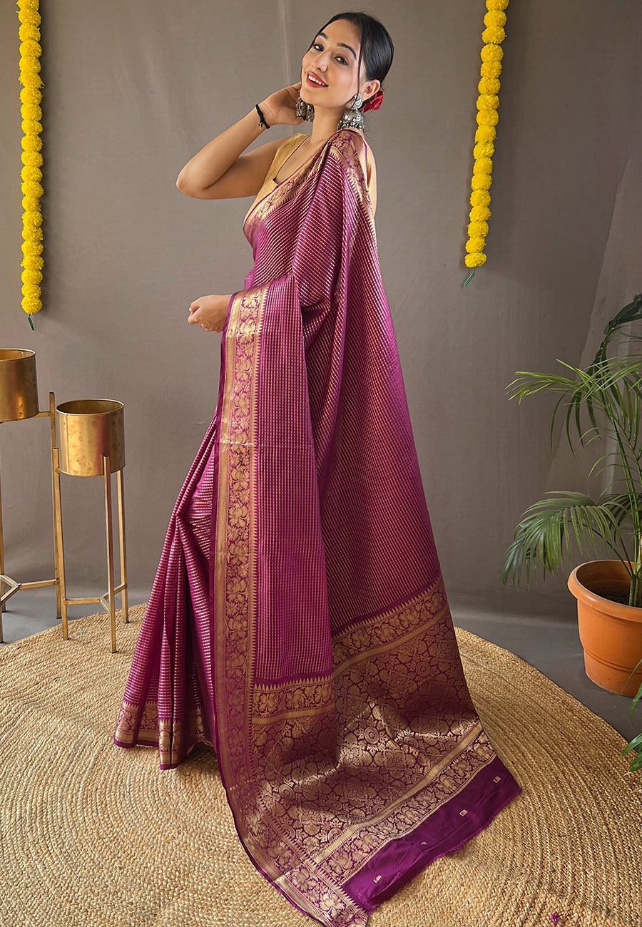 Buy MySilkLove Sugar Plum Purple Organza Zari Woven Saree Online