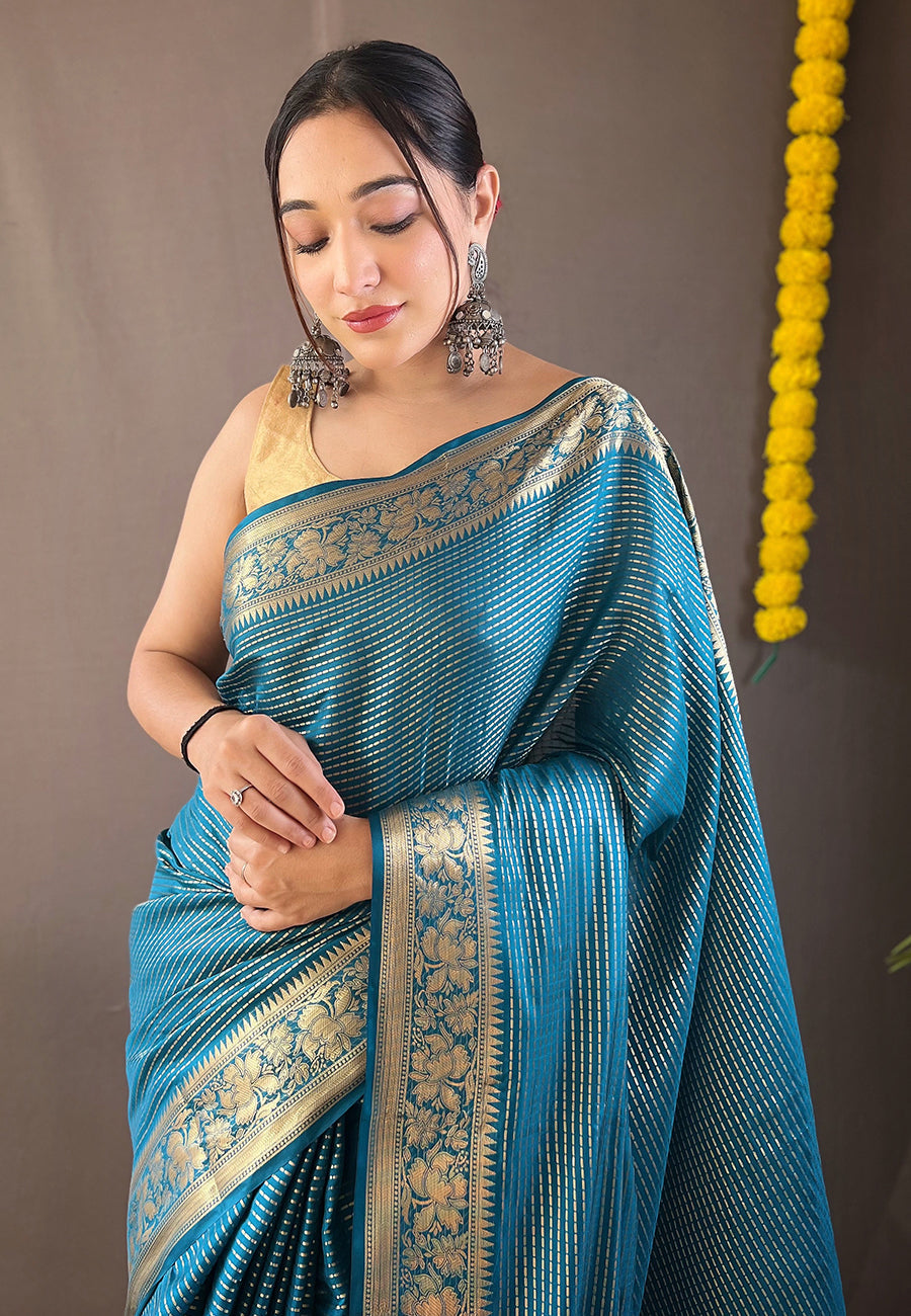 Buy MySilkLove Matisse Blue Organza Zari Woven Saree Online