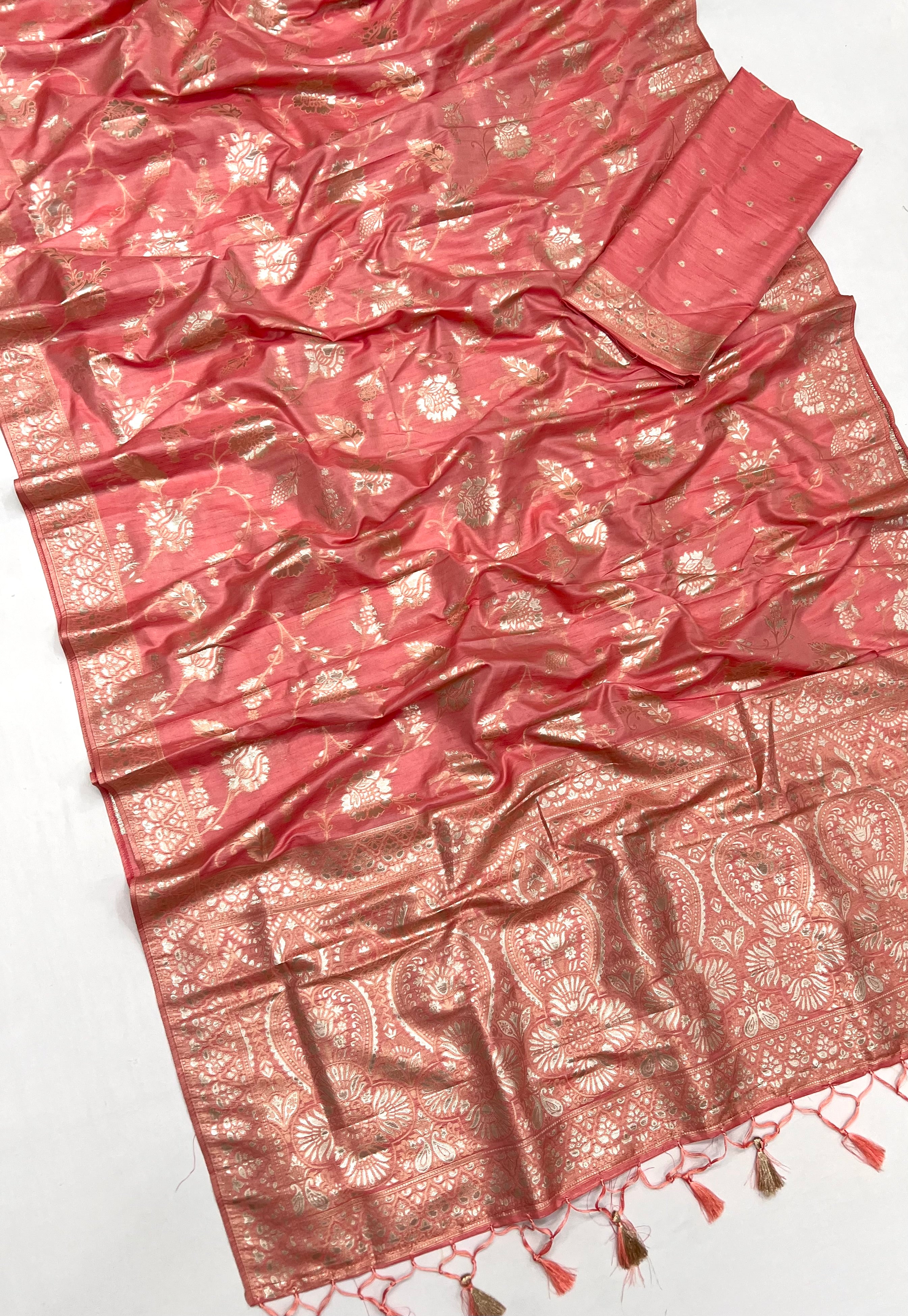 Buy MySilkLove Burning Sand Peach Zari Woven Banarasi Saree Online