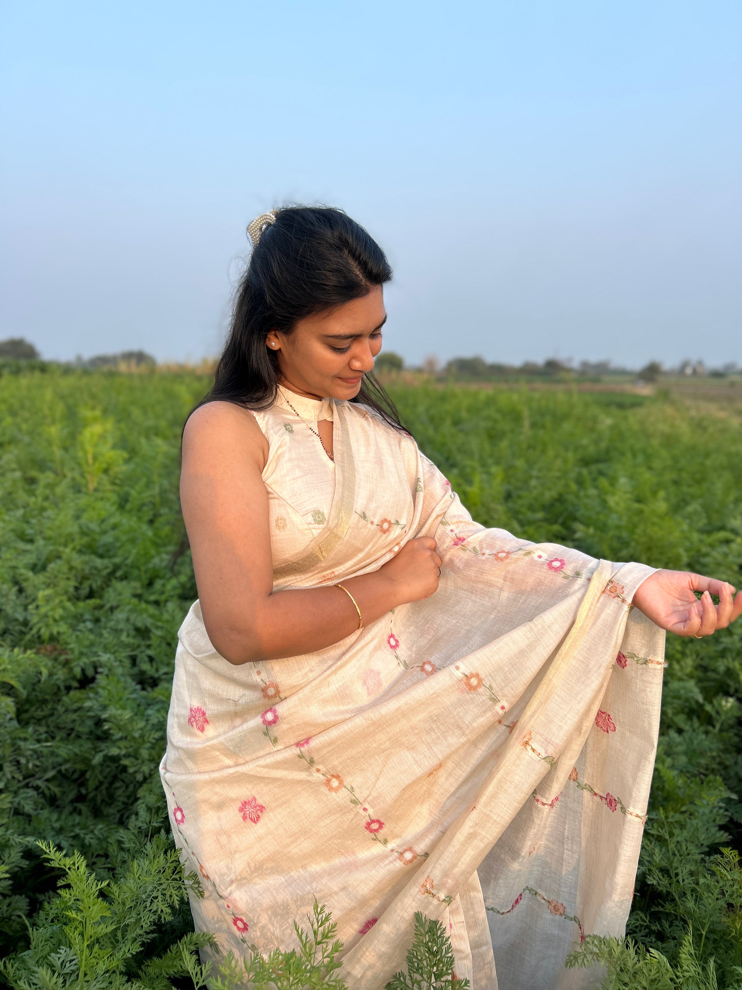 Buy MySilkLove Coconut Cream Handloom Muga Cotton Saree Online