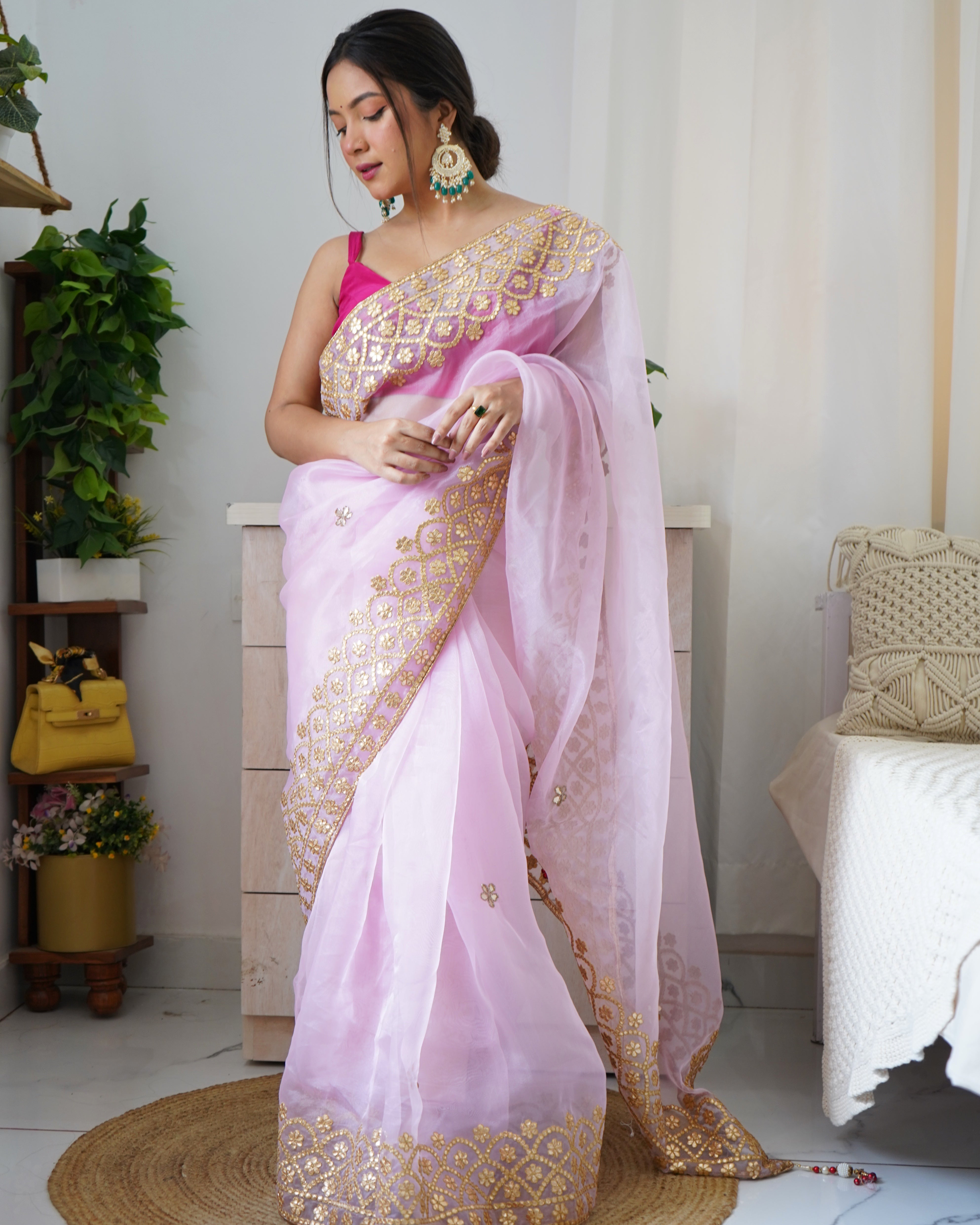 Buy MySilkLove Lilac Pink Organza Saree Online