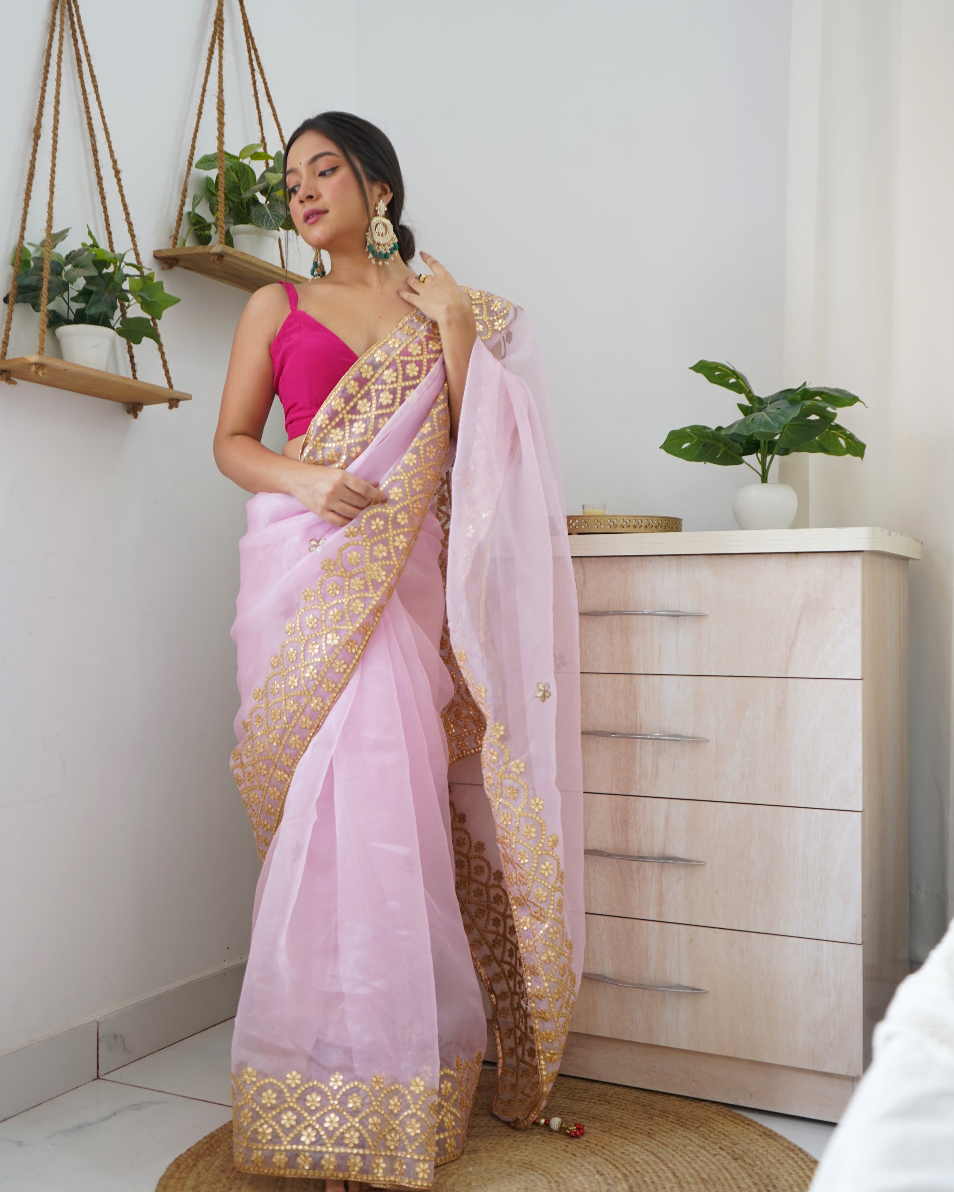 Buy MySilkLove Lilac Pink Organza Saree Online