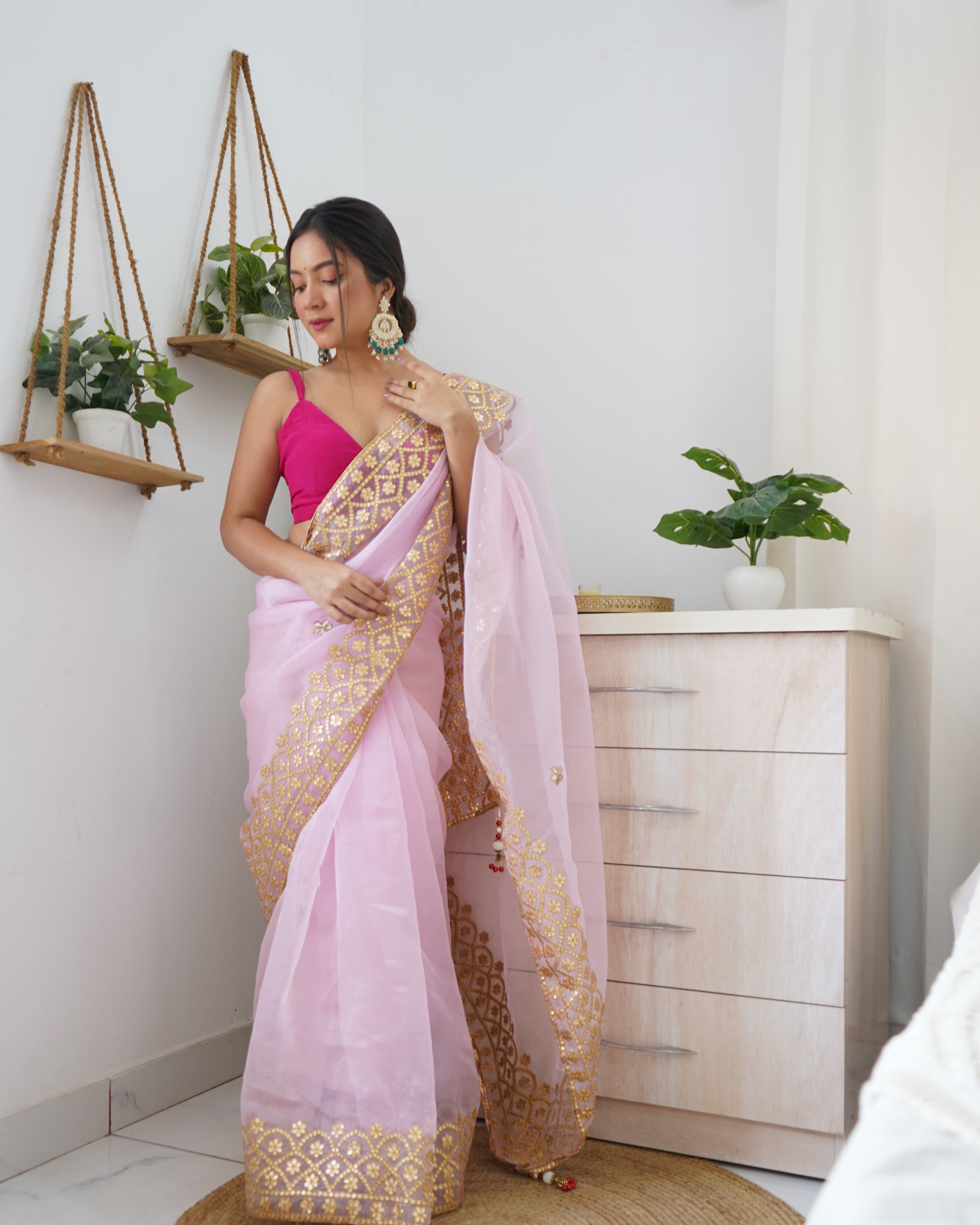 Buy MySilkLove Lilac Pink Organza Saree Online