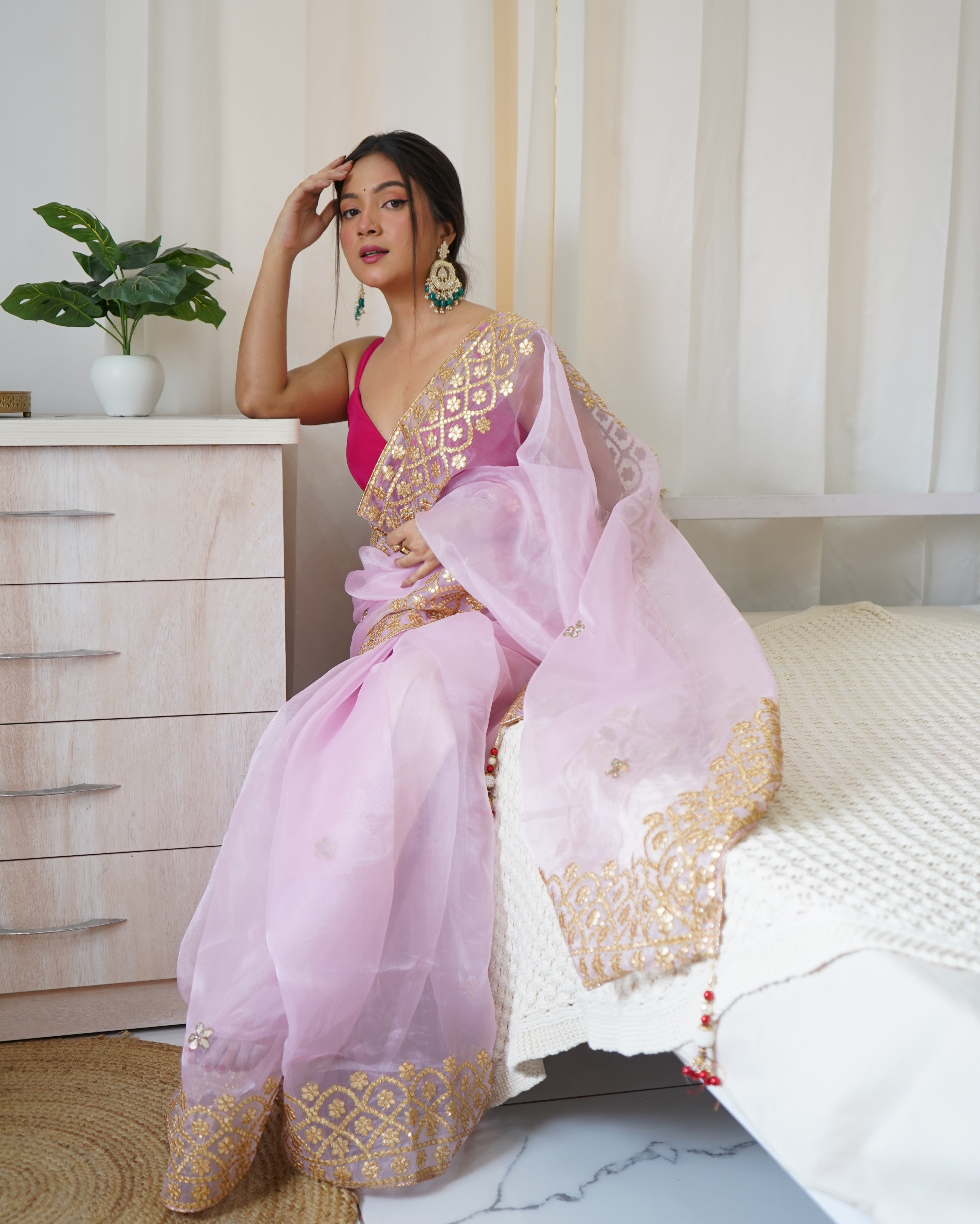 Buy MySilkLove Lilac Pink Organza Saree Online