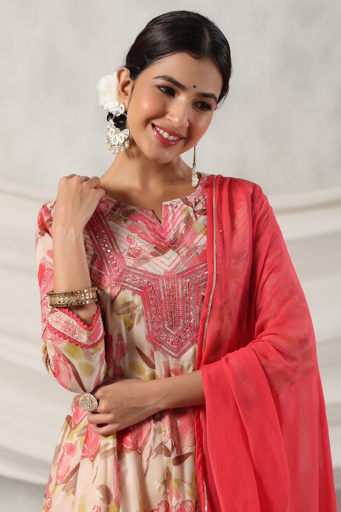 Buy MySilkLove Tonys Pink Floral Alia Pure Mul Cotton Suit Online