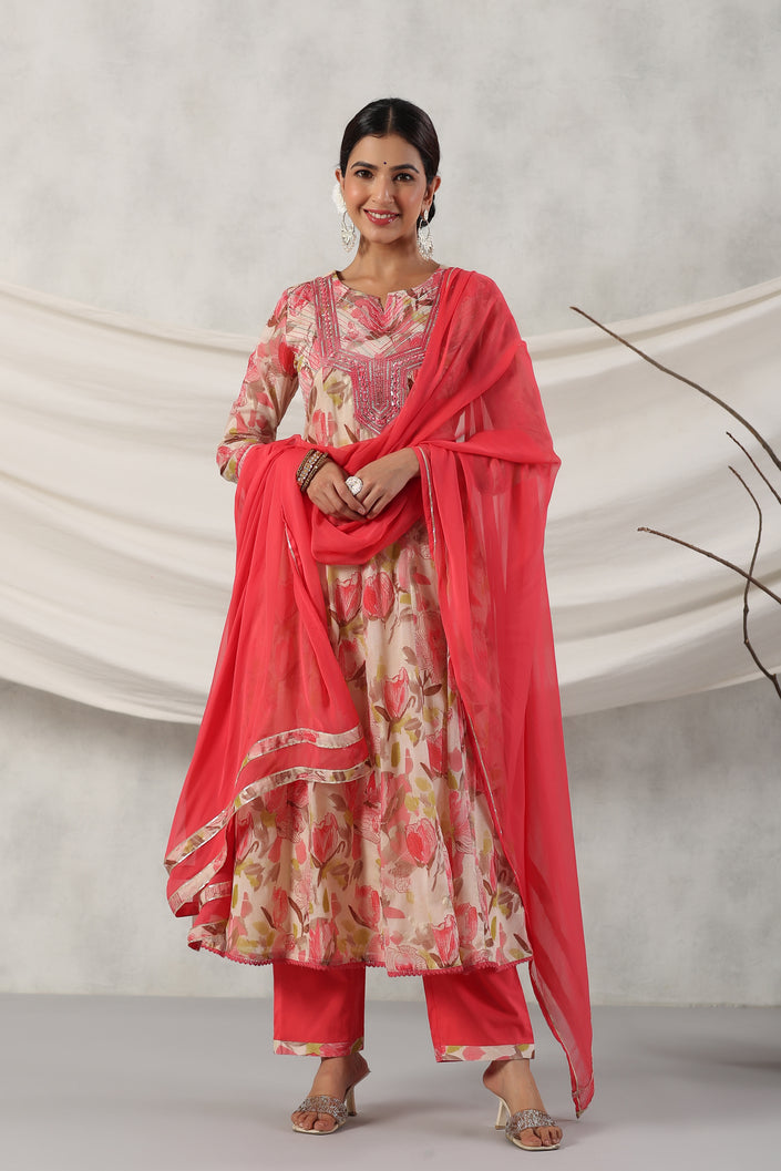 Buy MySilkLove Tonys Pink Floral Alia Pure Mul Cotton Suit Online