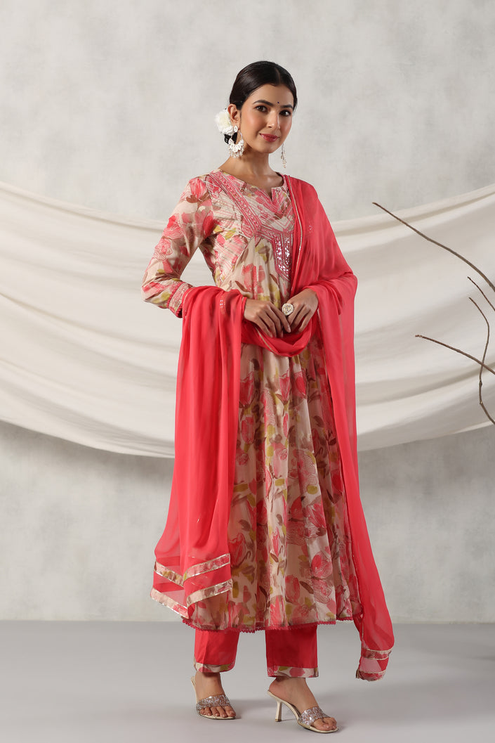 Buy MySilkLove Tonys Pink Floral Alia Pure Mul Cotton Suit Online