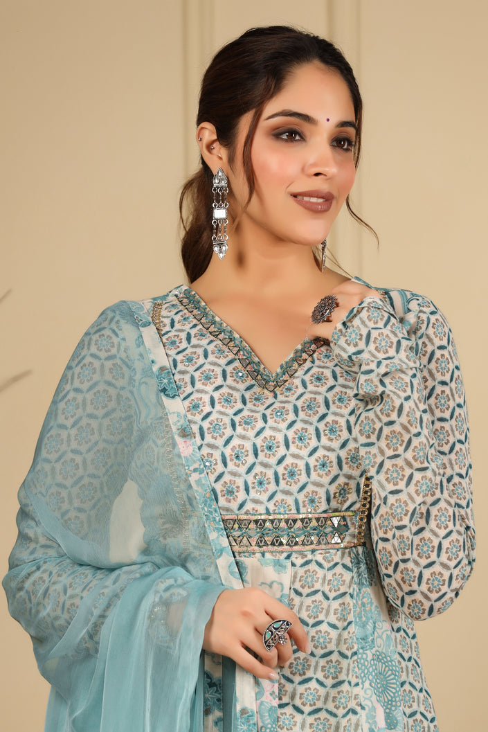 Buy MySilkLove Pewter Blue Pure Mul Cotton Suit Set Online